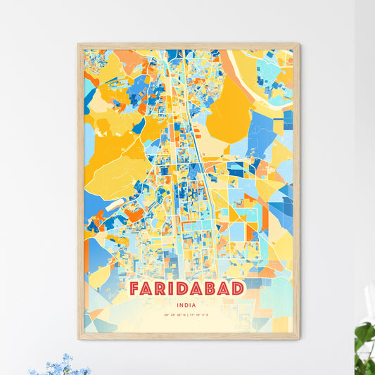 Colorful FARIDABAD INDIA Fine Art Map Blue Orange