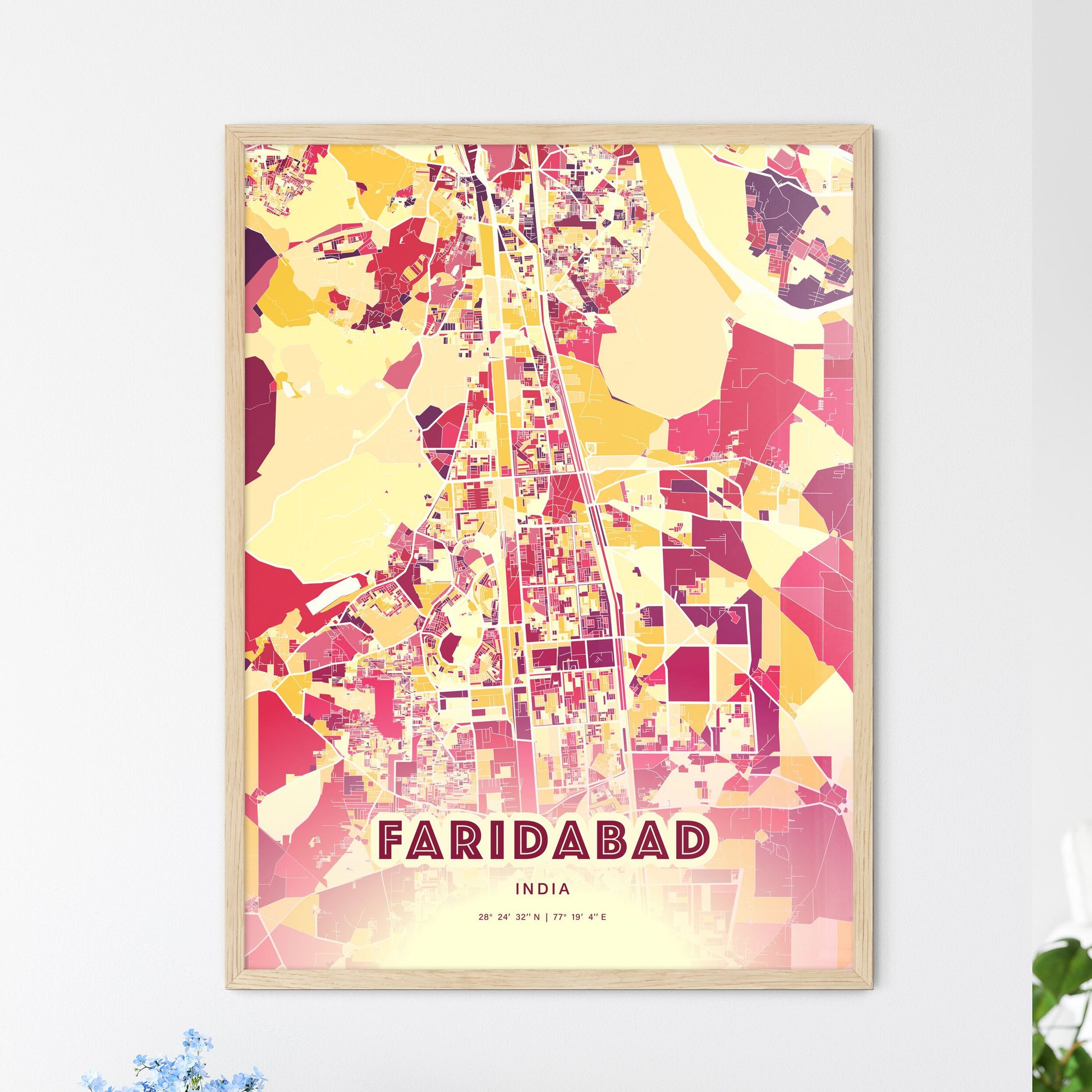 Colorful FARIDABAD INDIA Fine Art Map Hot Red