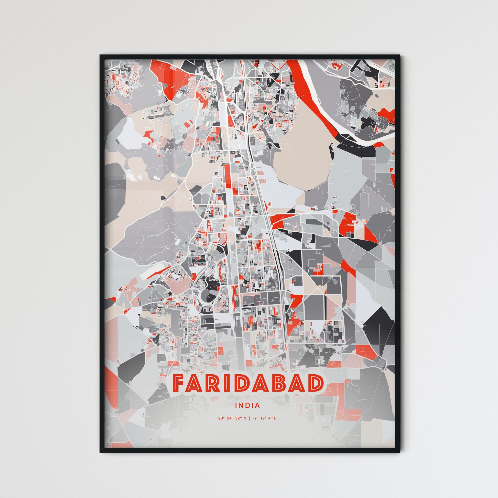 Colorful FARIDABAD INDIA Fine Art Map Modern