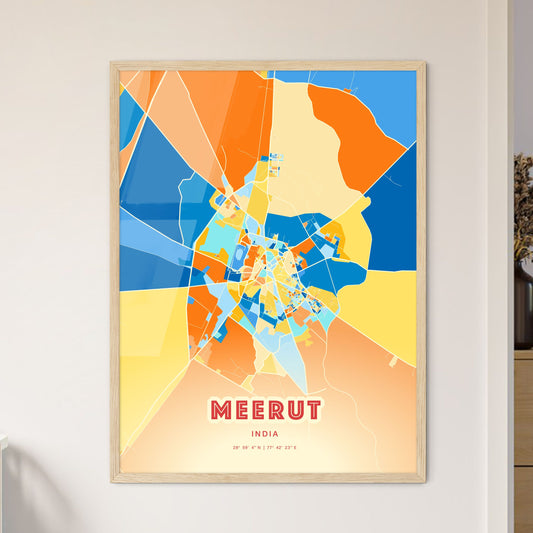 Colorful MEERUT INDIA Fine Art Map Blue Orange