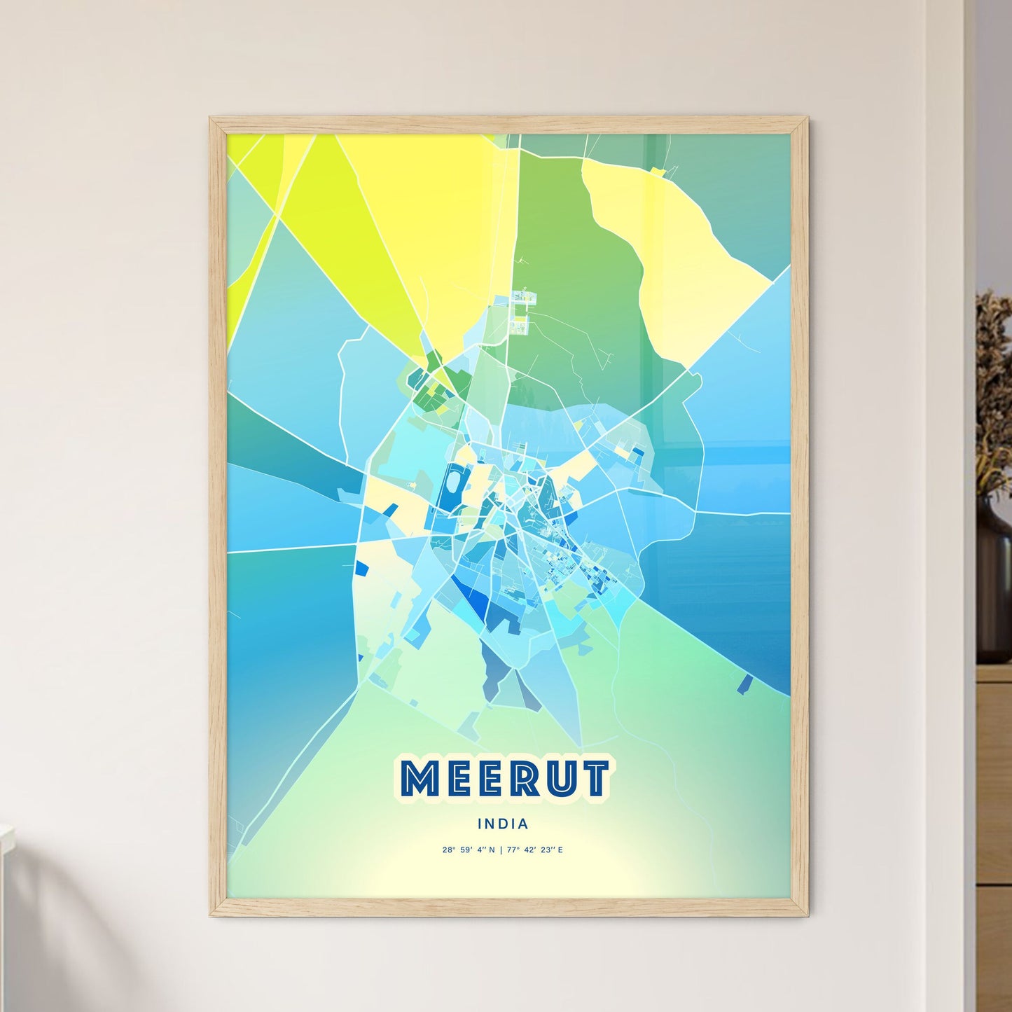 Colorful MEERUT INDIA Fine Art Map Cool Blue