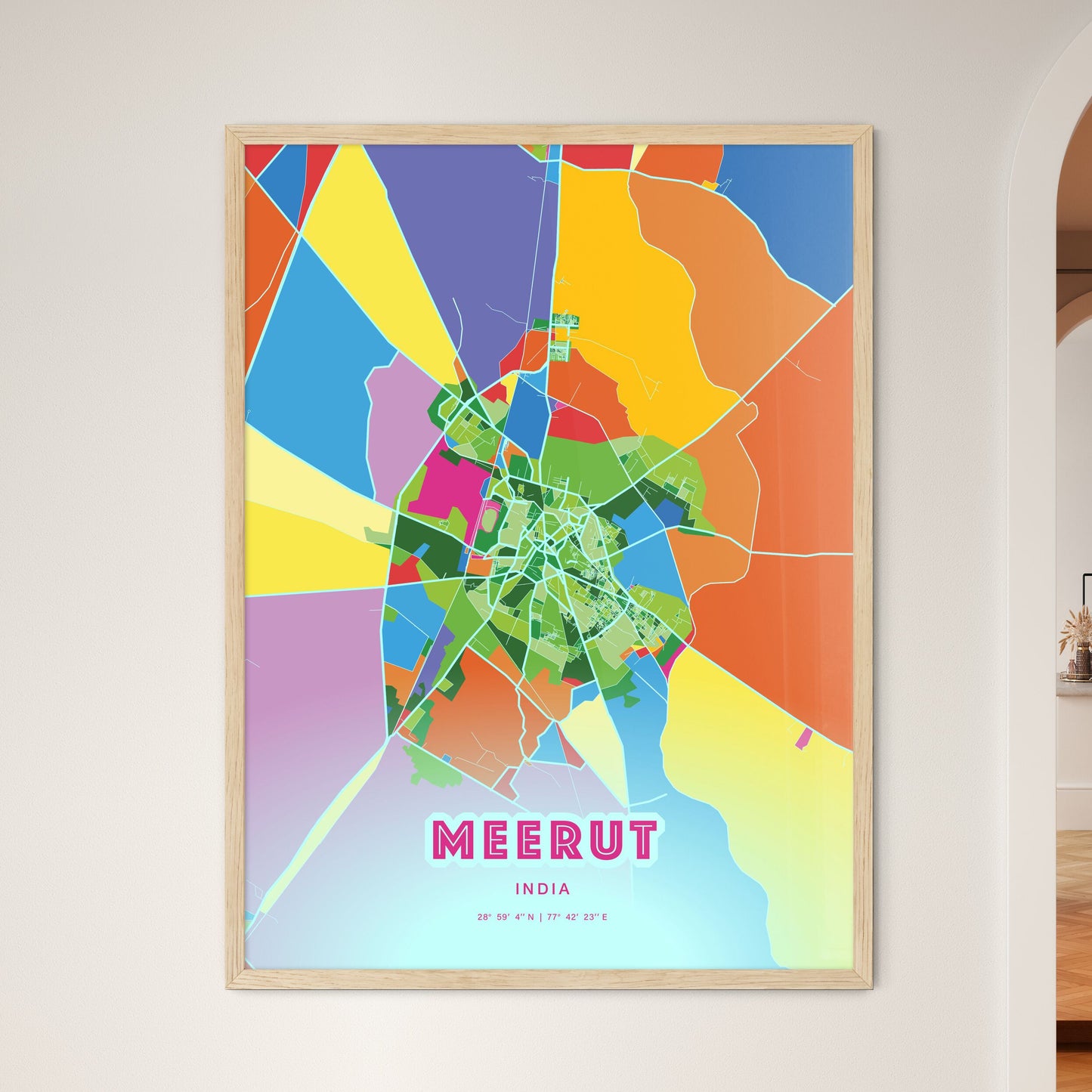 Colorful MEERUT INDIA Fine Art Map Crazy Colors