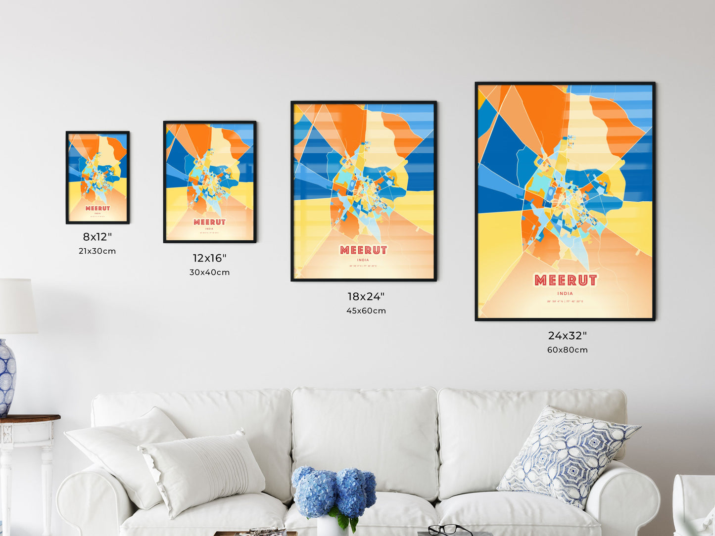 Colorful MEERUT INDIA Fine Art Map Blue Orange