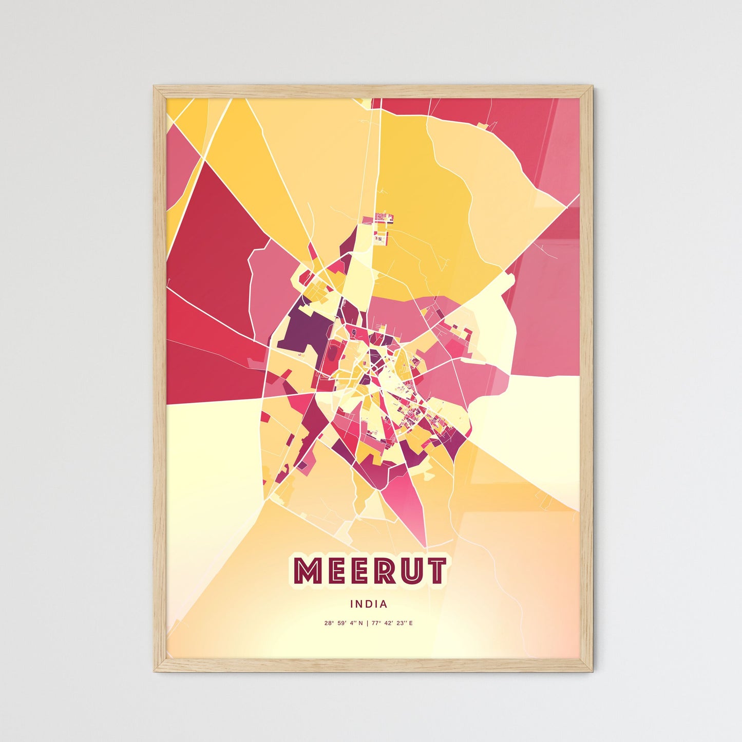 Colorful MEERUT INDIA Fine Art Map Hot Red