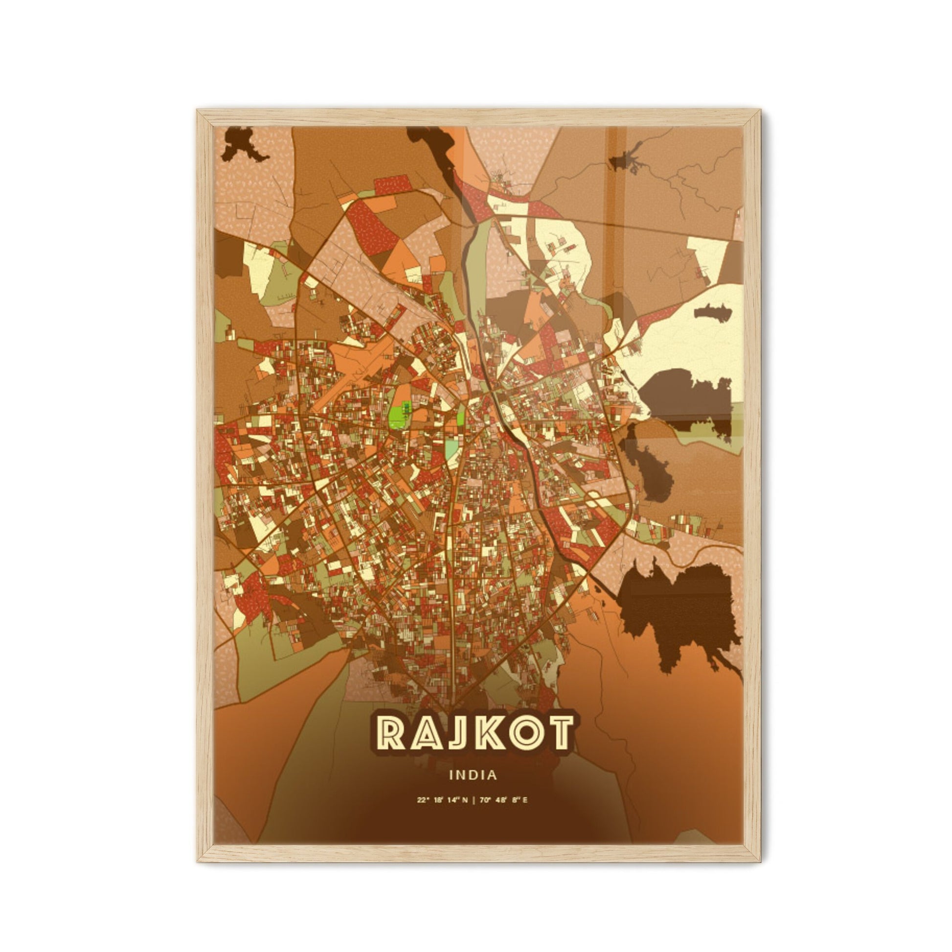 Colorful RAJKOT INDIA Fine Art Map Farmhouse