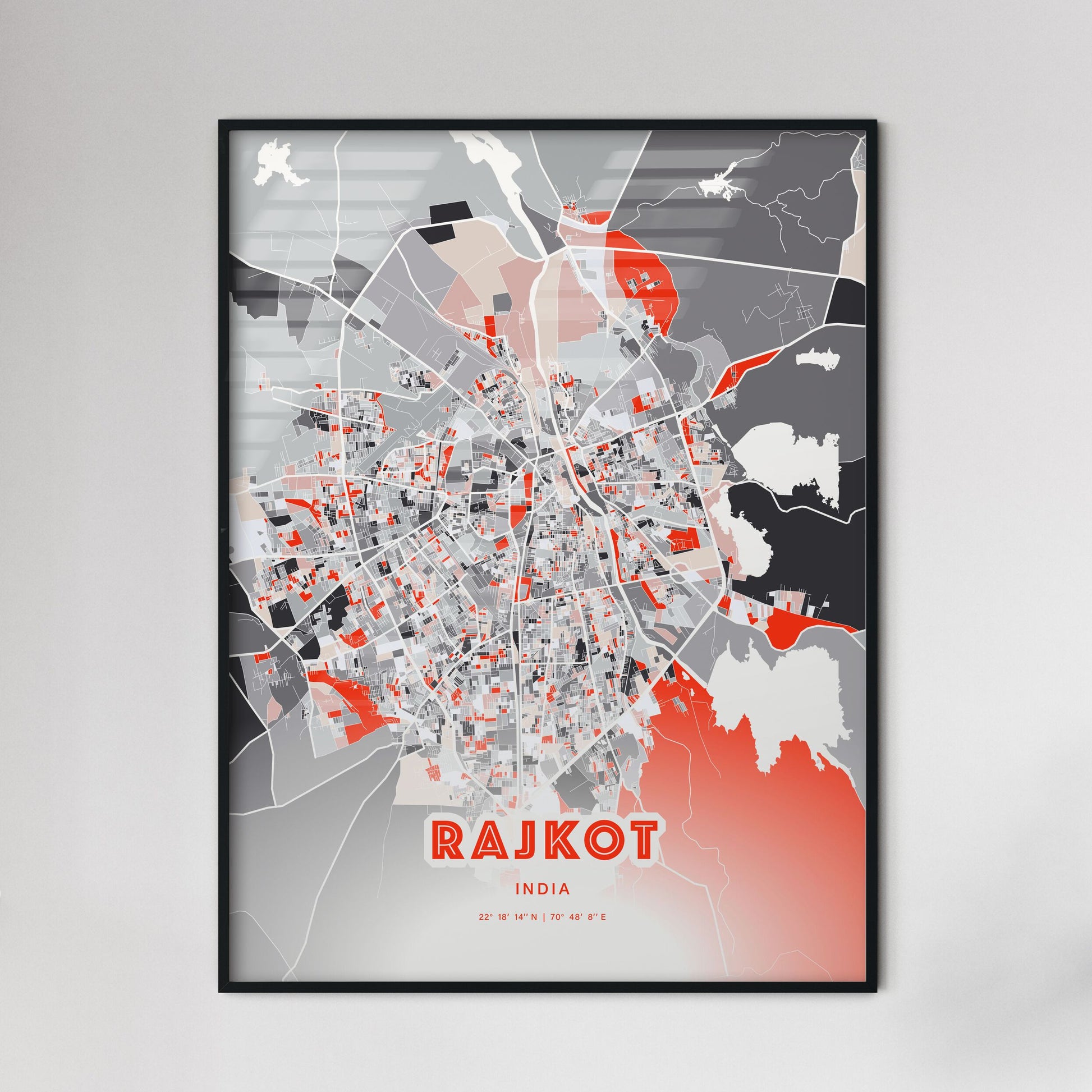 Colorful RAJKOT INDIA Fine Art Map Modern