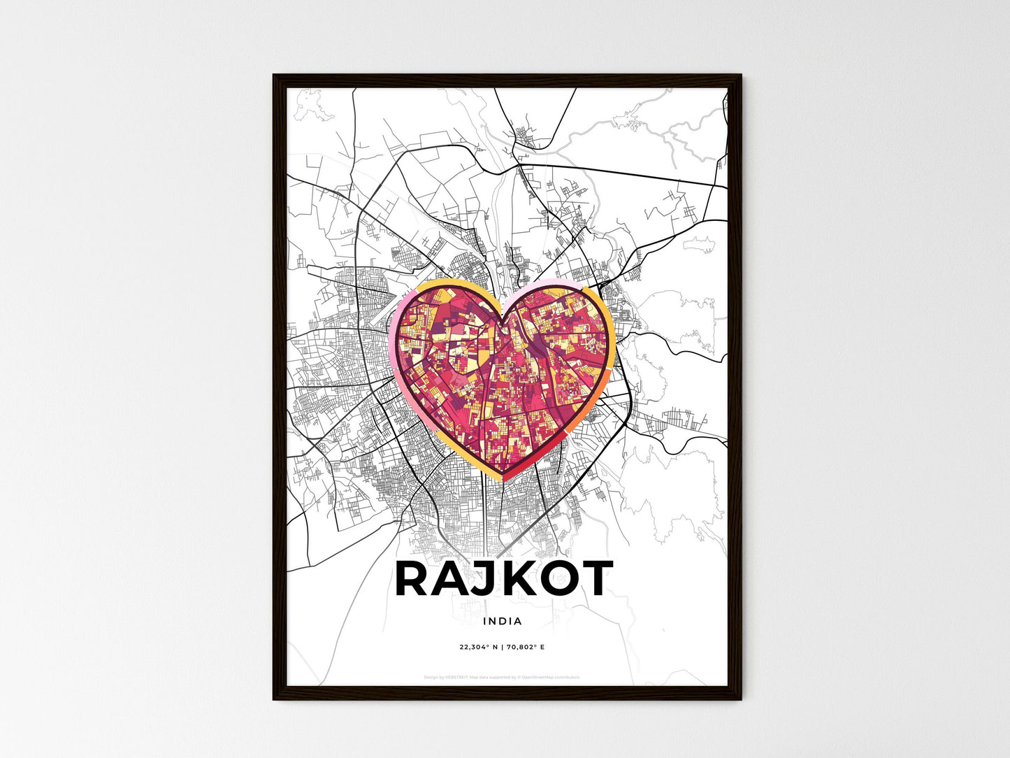 Rajkot India wedding art map with heart icon