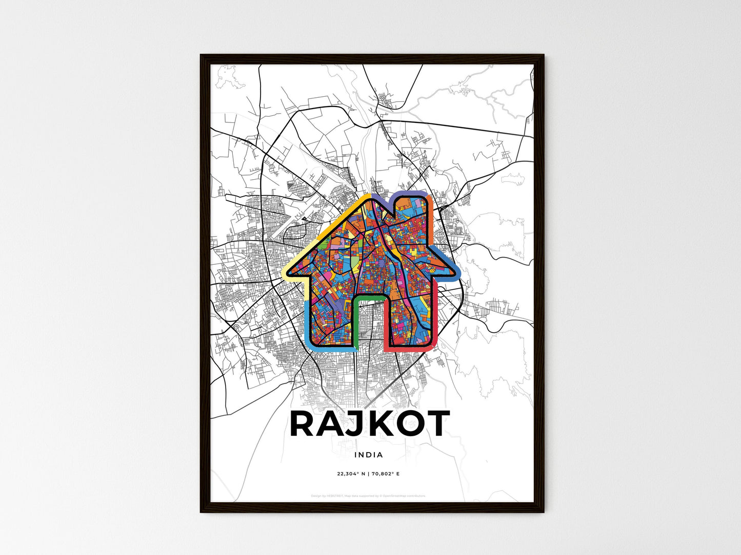 Rajkot India wedding art map with home icon