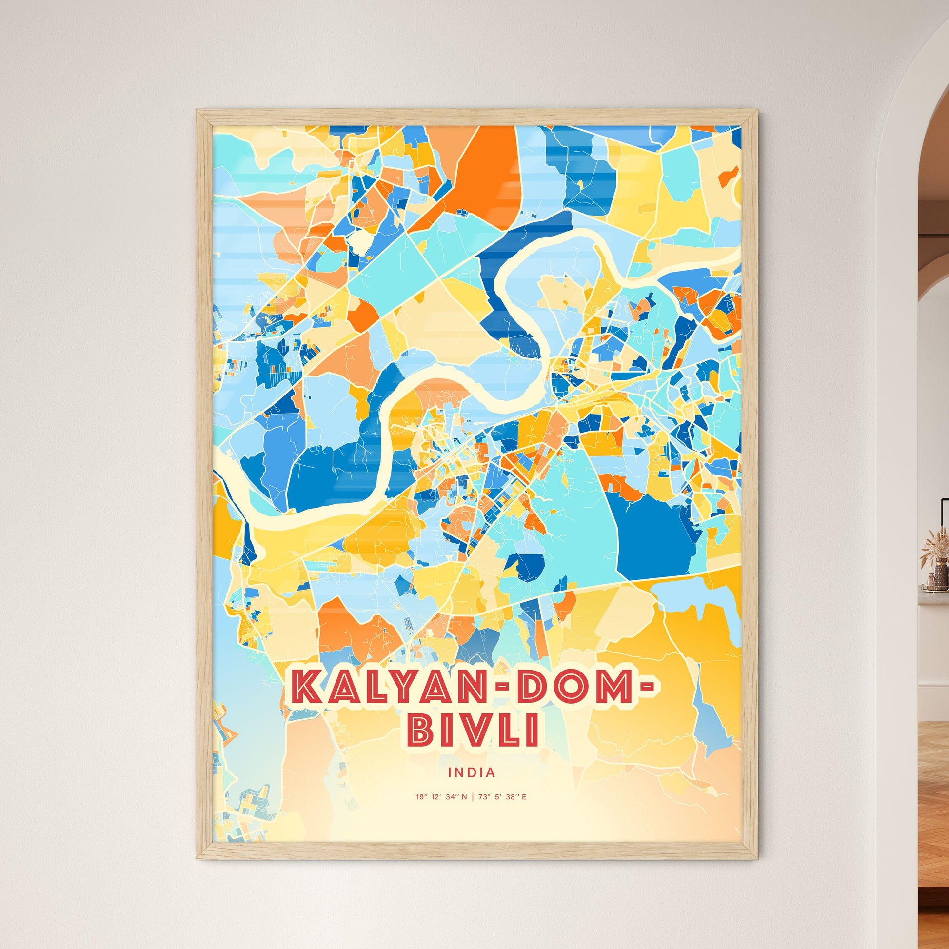 Colorful KALYAN-DOMBIVLI INDIA Fine Art Map Blue Orange