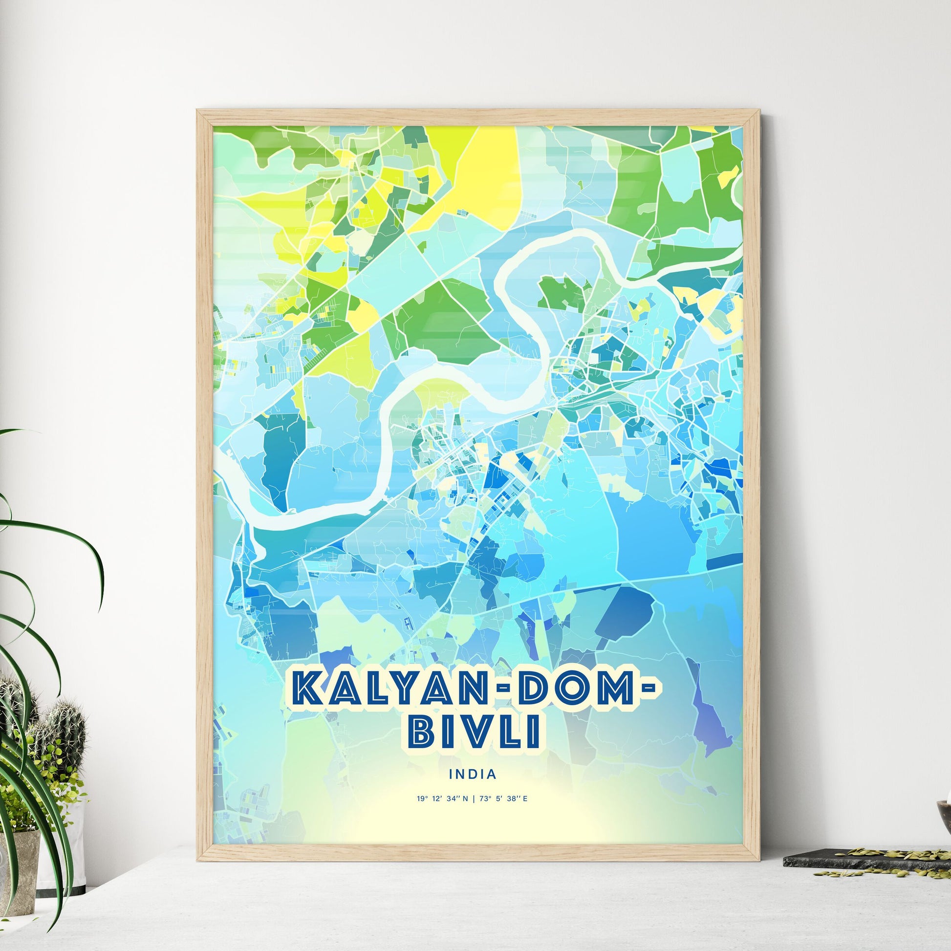 Colorful KALYAN-DOMBIVLI INDIA Fine Art Map Cool Blue