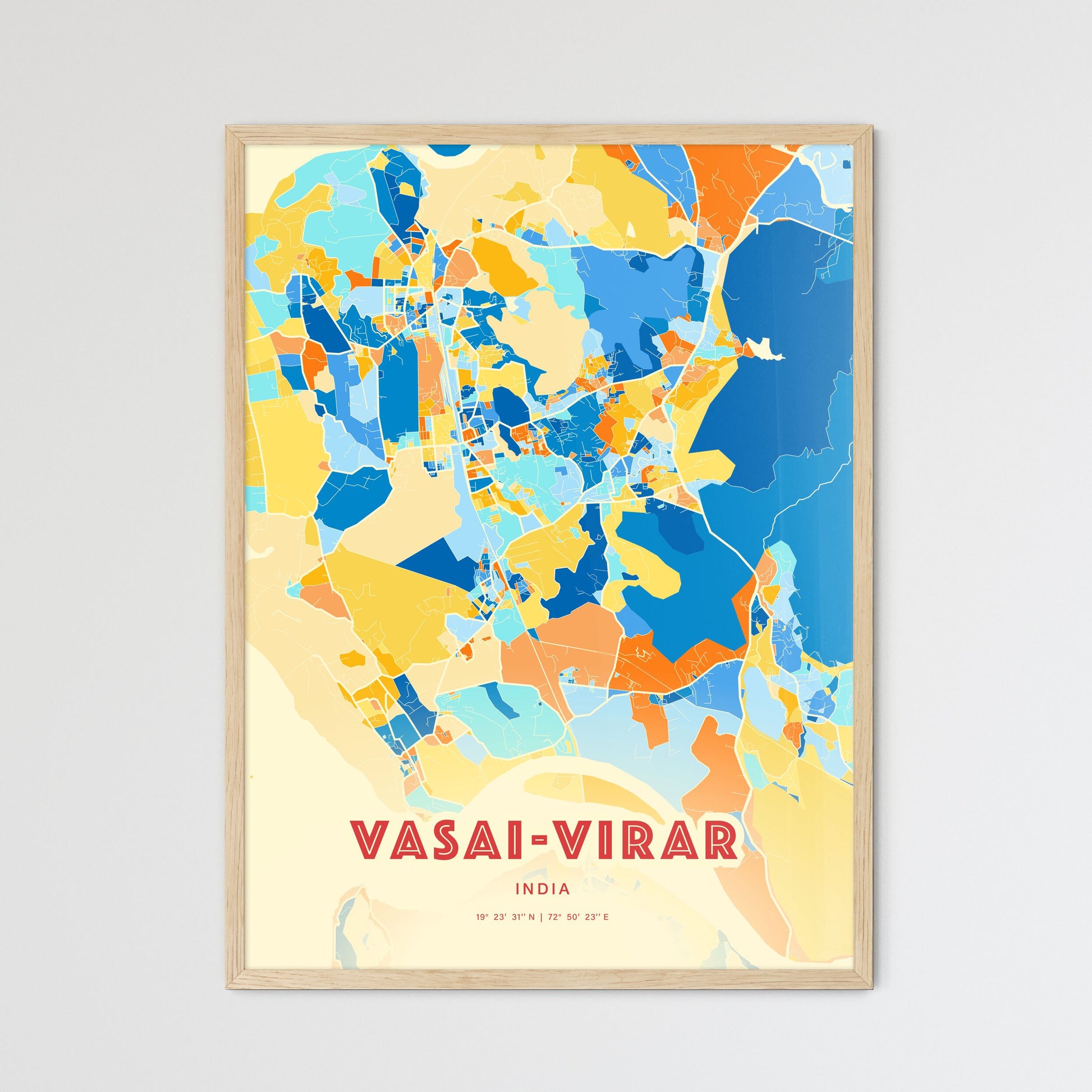 Colorful VASAI-VIRAR INDIA Fine Art Map Blue Orange