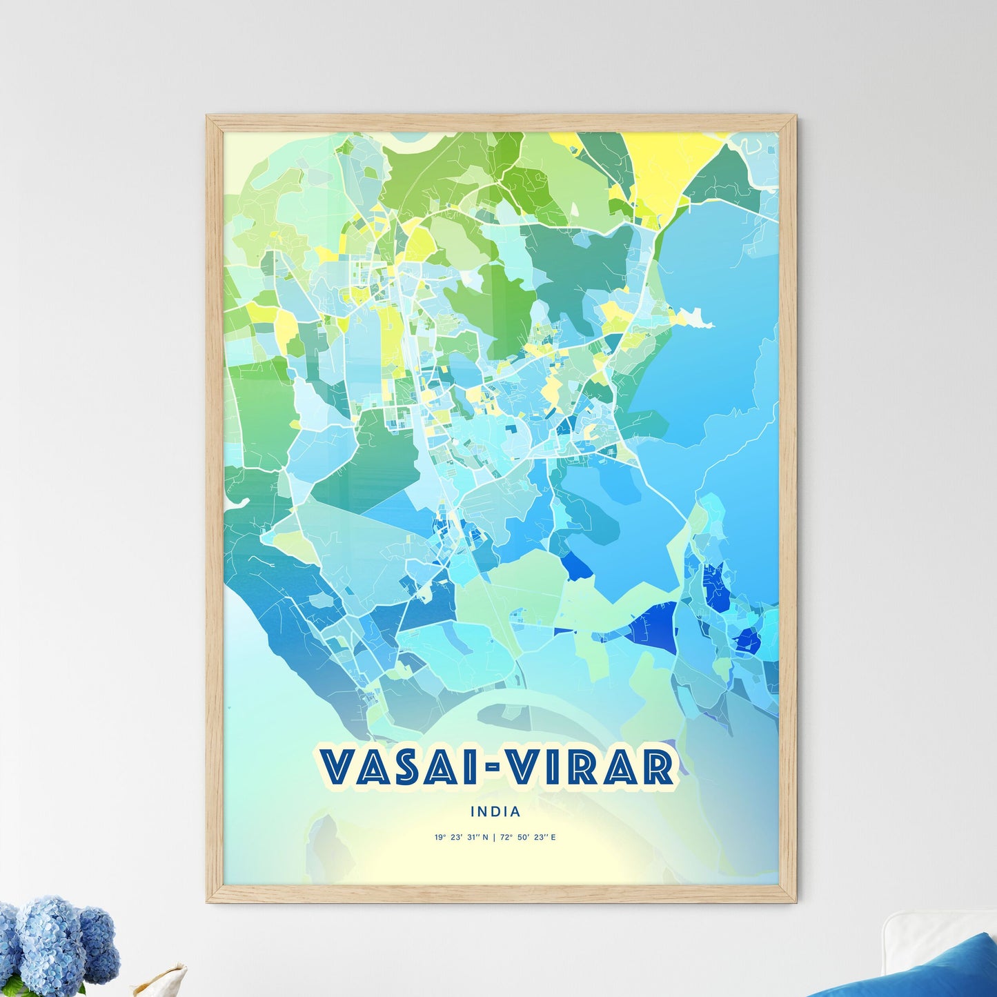 Colorful VASAI-VIRAR INDIA Fine Art Map Cool Blue