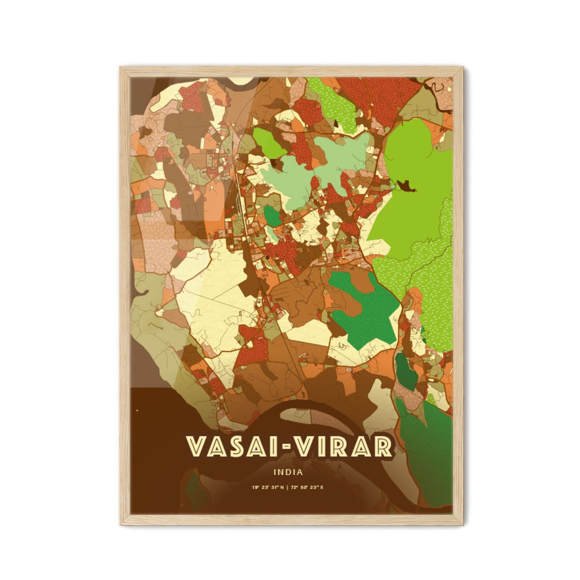 Colorful VASAI-VIRAR INDIA Fine Art Map Farmhouse