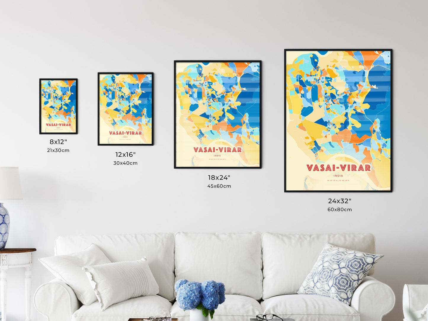 Colorful VASAI-VIRAR INDIA Fine Art Map Blue Orange