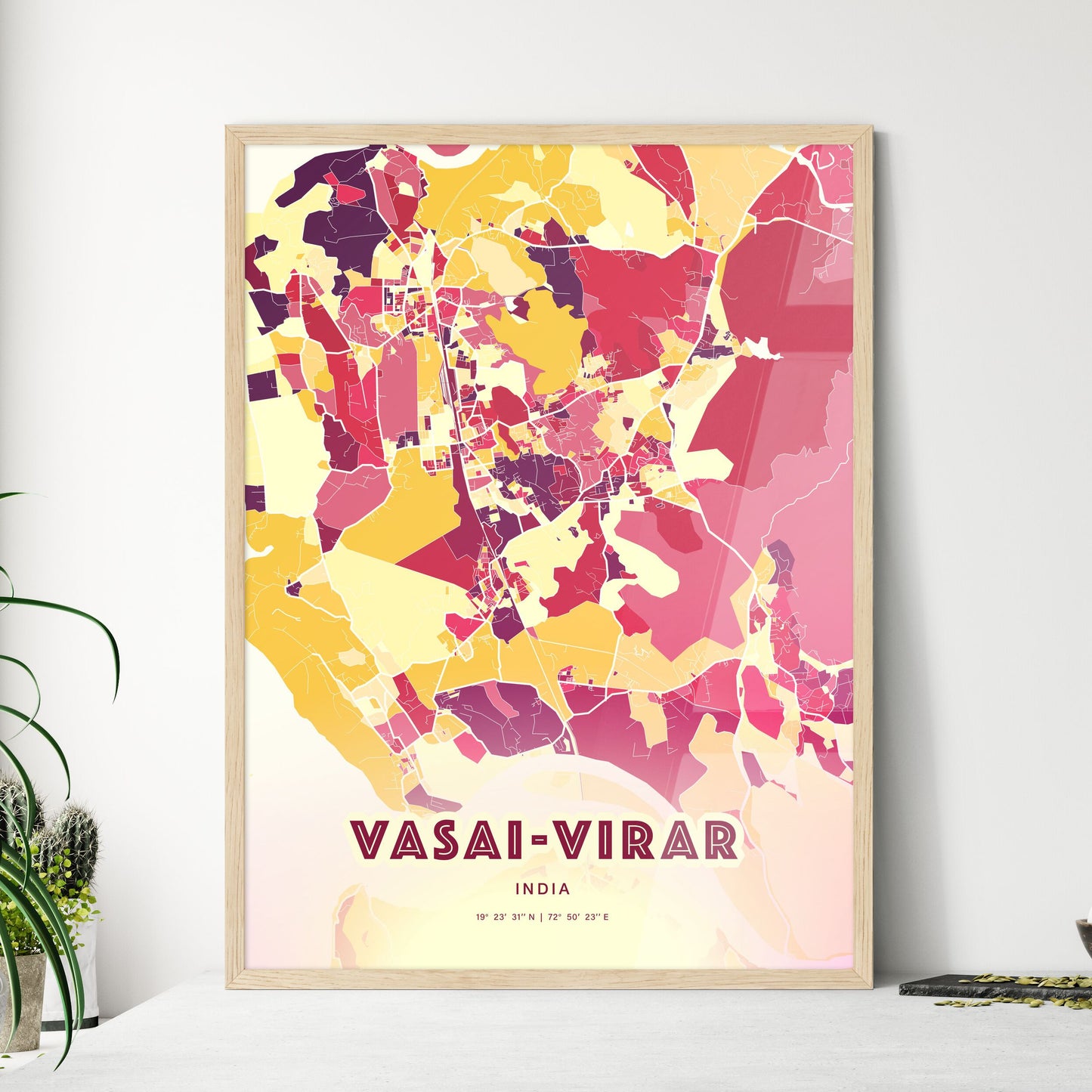 Colorful VASAI-VIRAR INDIA Fine Art Map Hot Red