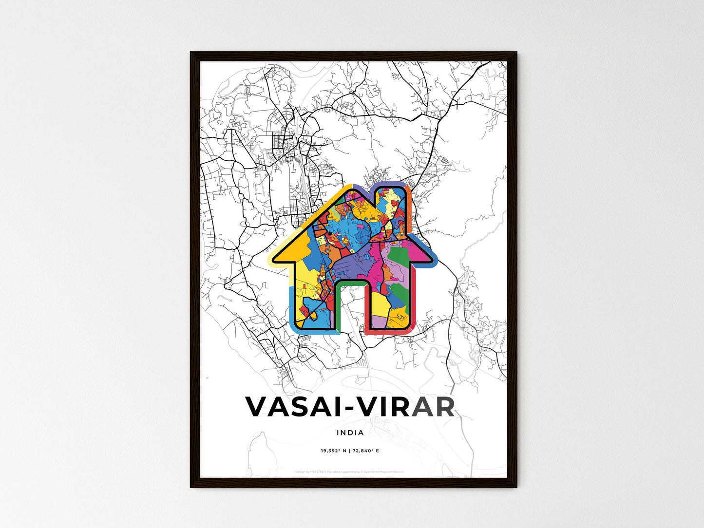 Vasai-Virar India wedding art map with home icon