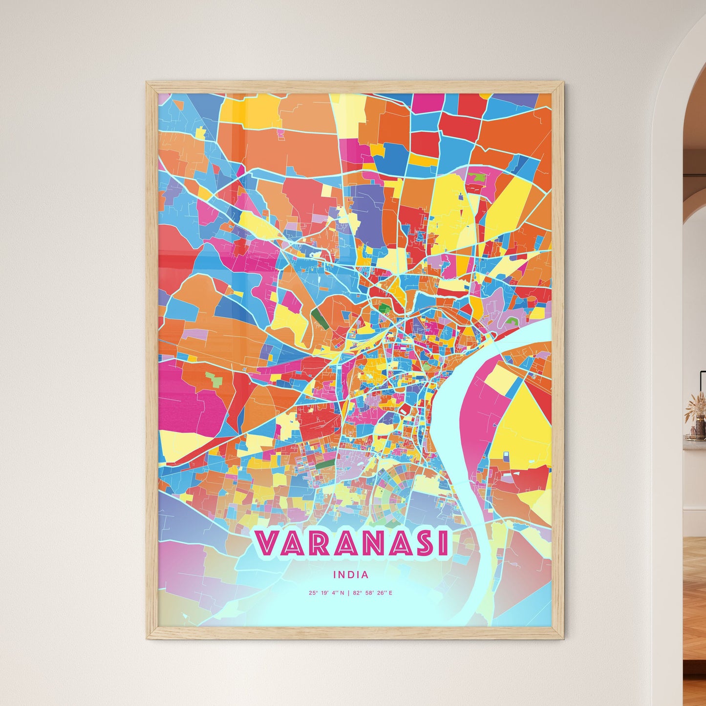 Colorful VARANASI INDIA Fine Art Map Crazy Colors