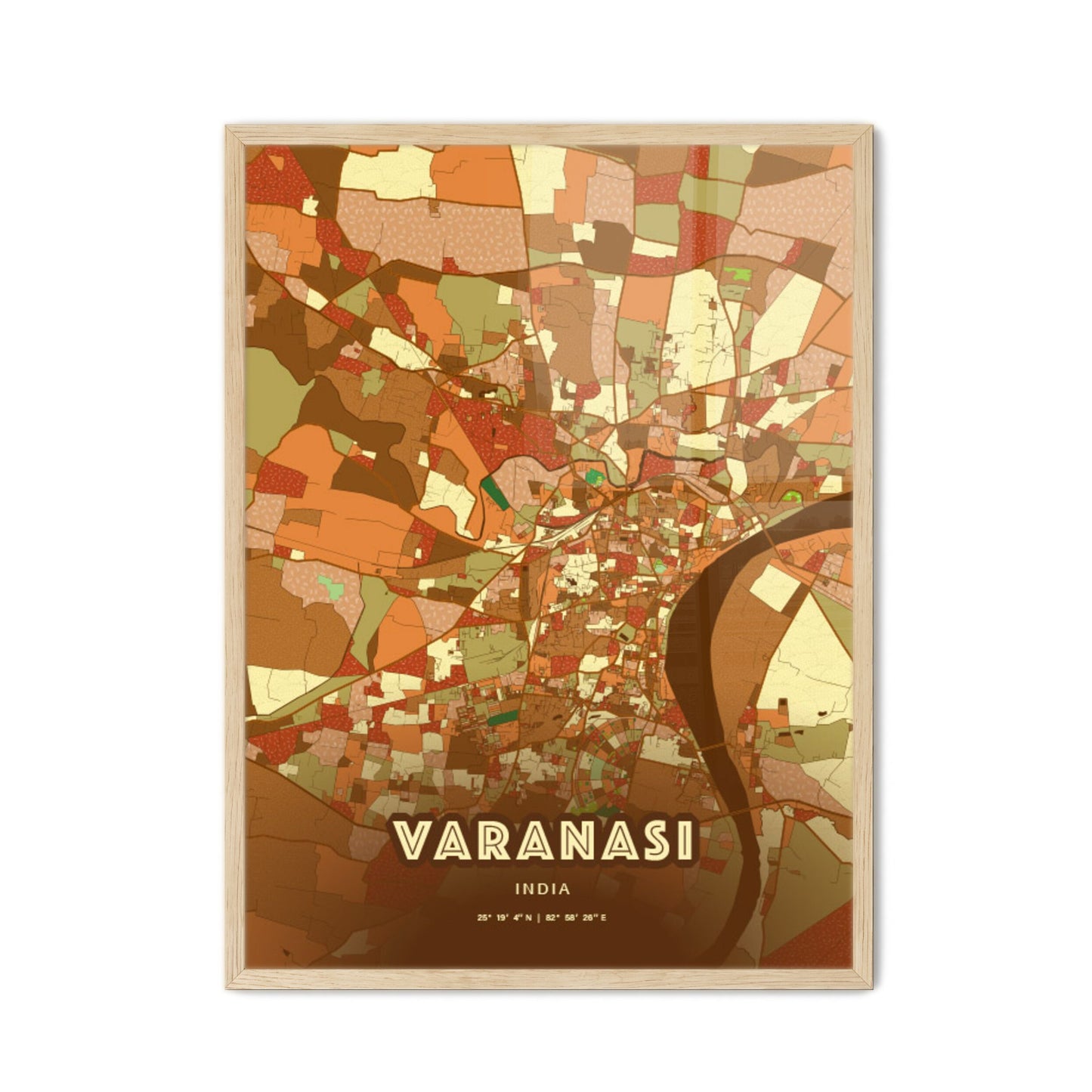 Colorful VARANASI INDIA Fine Art Map Farmhouse