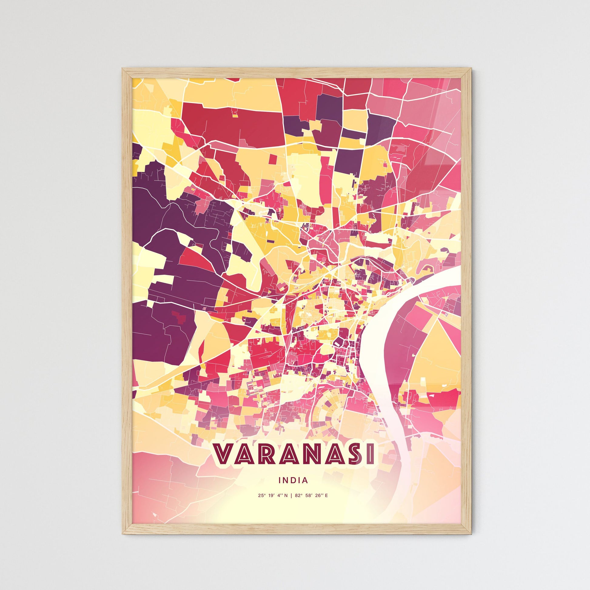 Colorful VARANASI INDIA Fine Art Map Hot Red