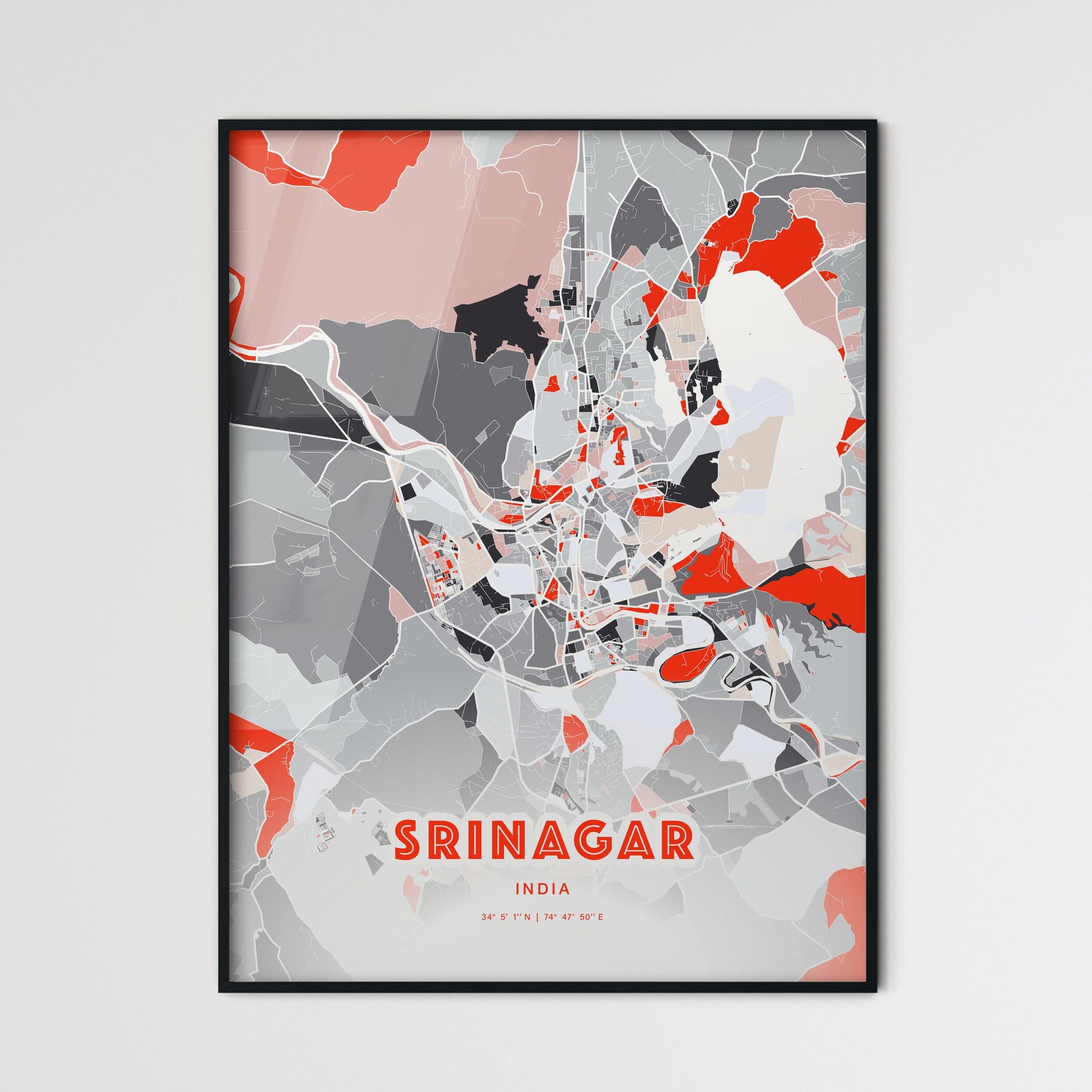 Colorful SRINAGAR INDIA Fine Art Map Modern