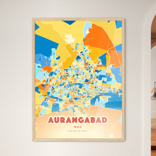 Colorful AURANGABAD INDIA Fine Art Map Blue Orange