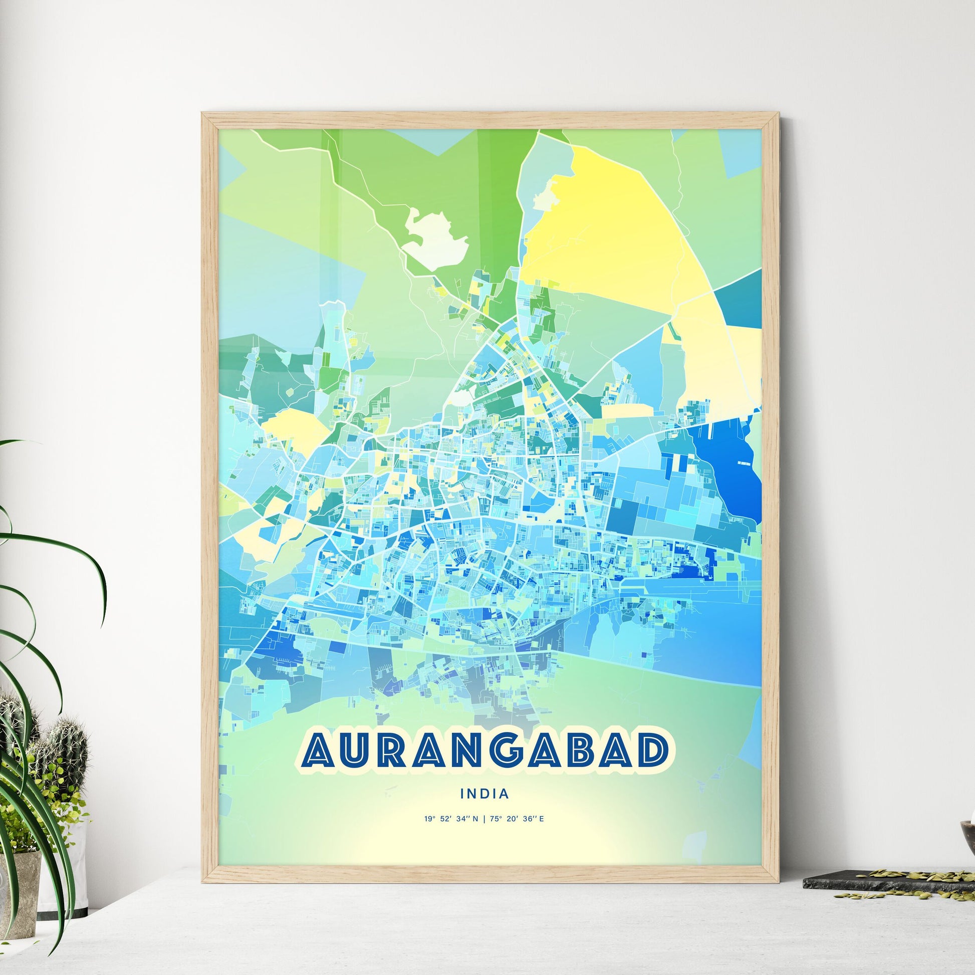 Colorful AURANGABAD INDIA Fine Art Map Cool Blue