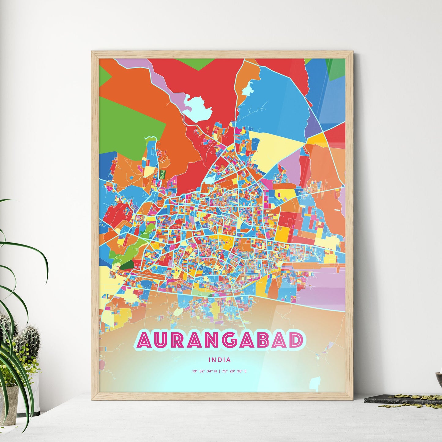 Colorful AURANGABAD INDIA Fine Art Map Crazy Colors
