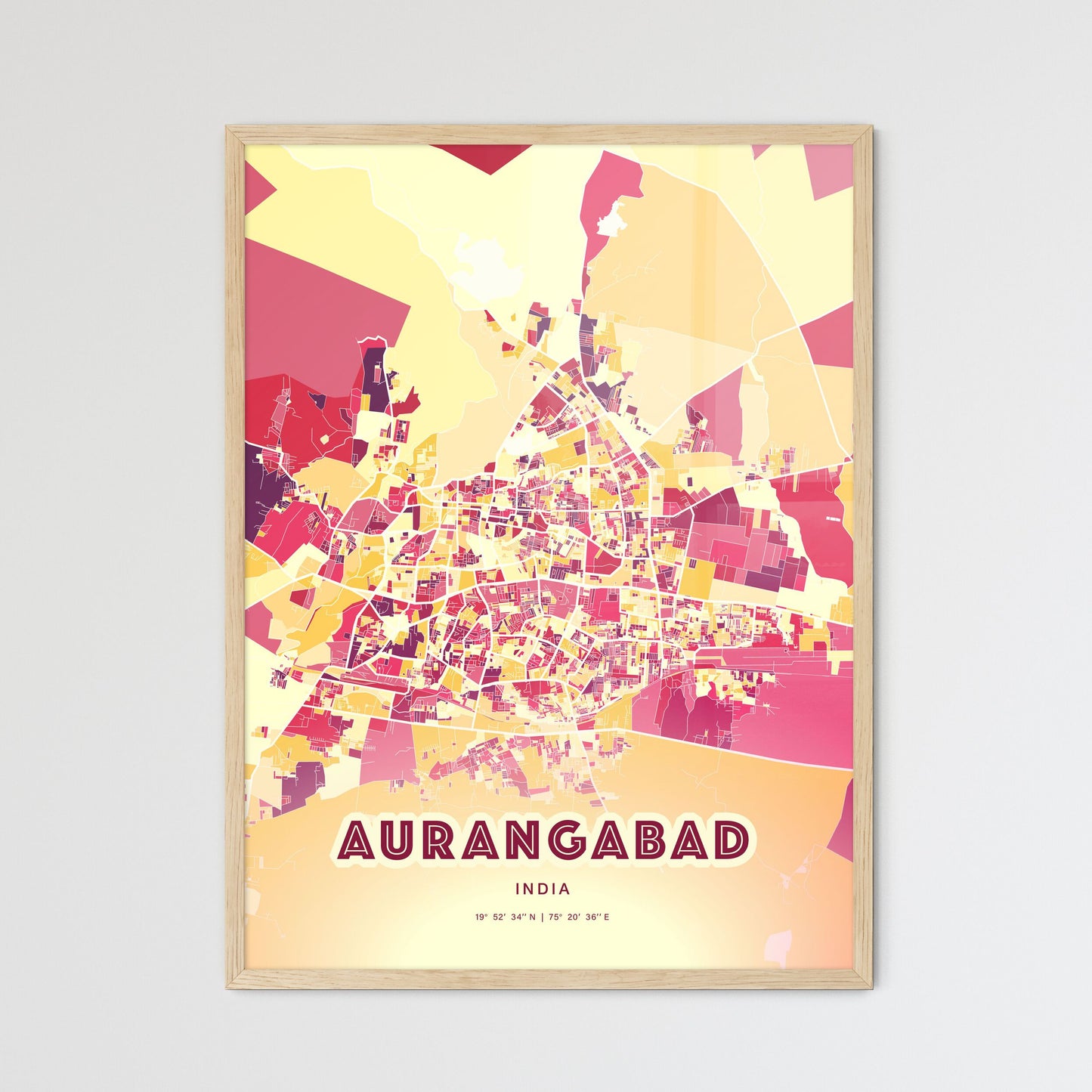 Colorful AURANGABAD INDIA Fine Art Map Hot Red