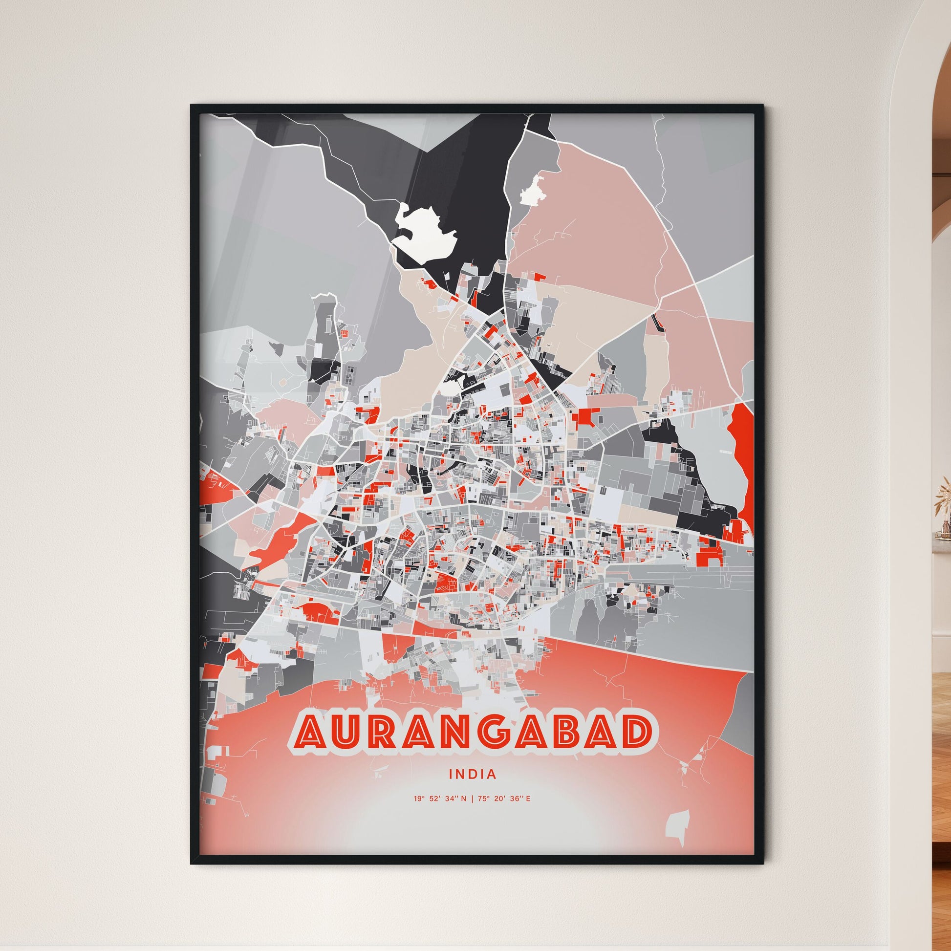 Colorful AURANGABAD INDIA Fine Art Map Modern