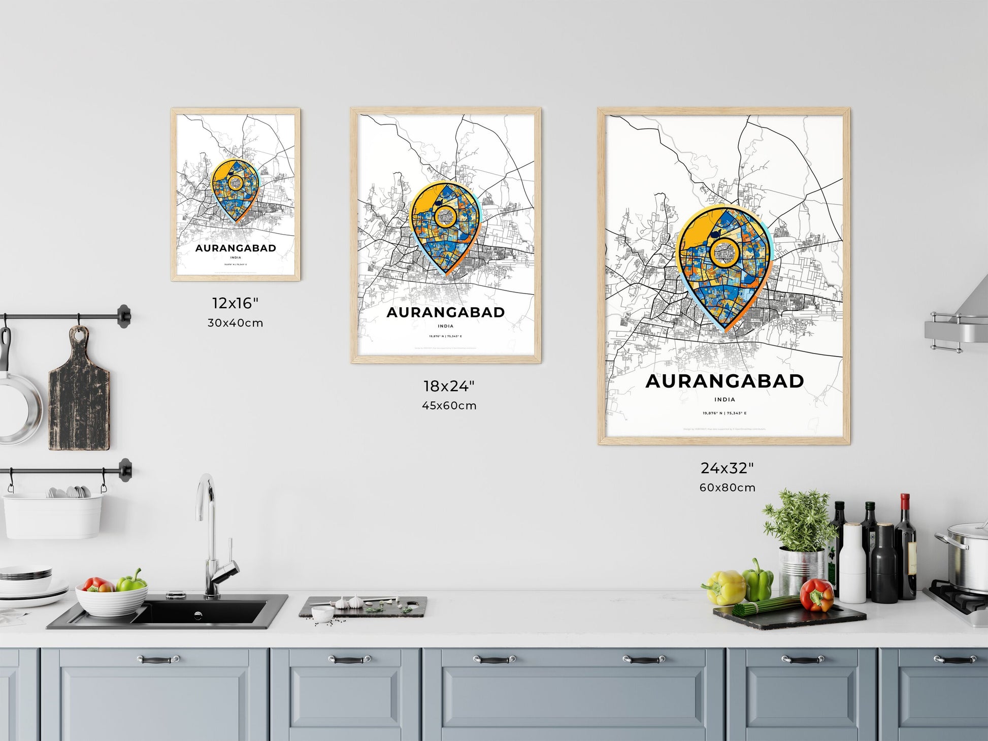 AURANGABAD INDIA minimal art map with a colorful icon. Where it all began, Couple map gift.