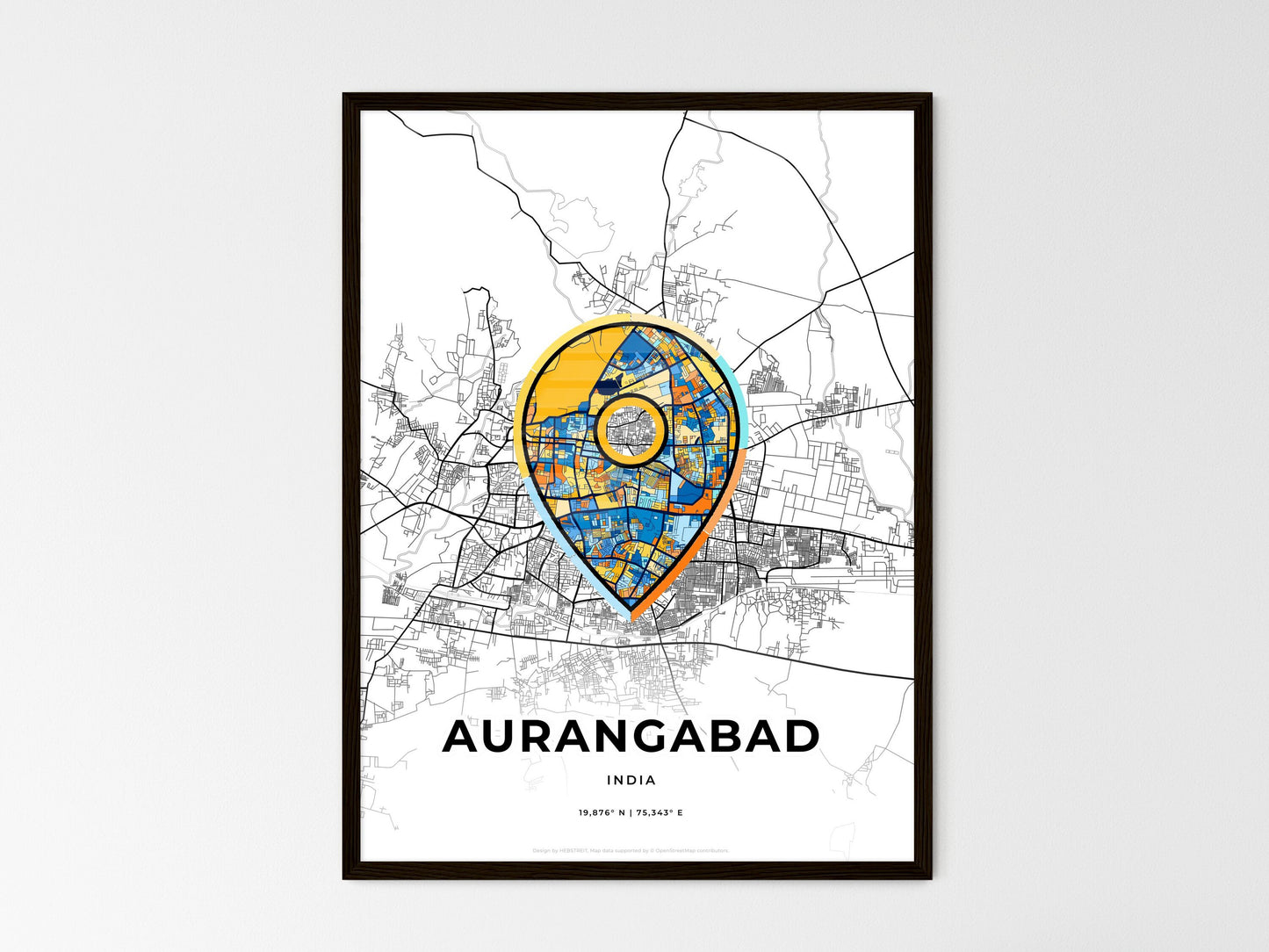 AURANGABAD INDIA minimal art map with a colorful icon. Where it all began, Couple map gift. Style 1