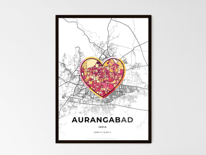 AURANGABAD INDIA minimal art map with a colorful icon. Where it all began, Couple map gift. Style 2