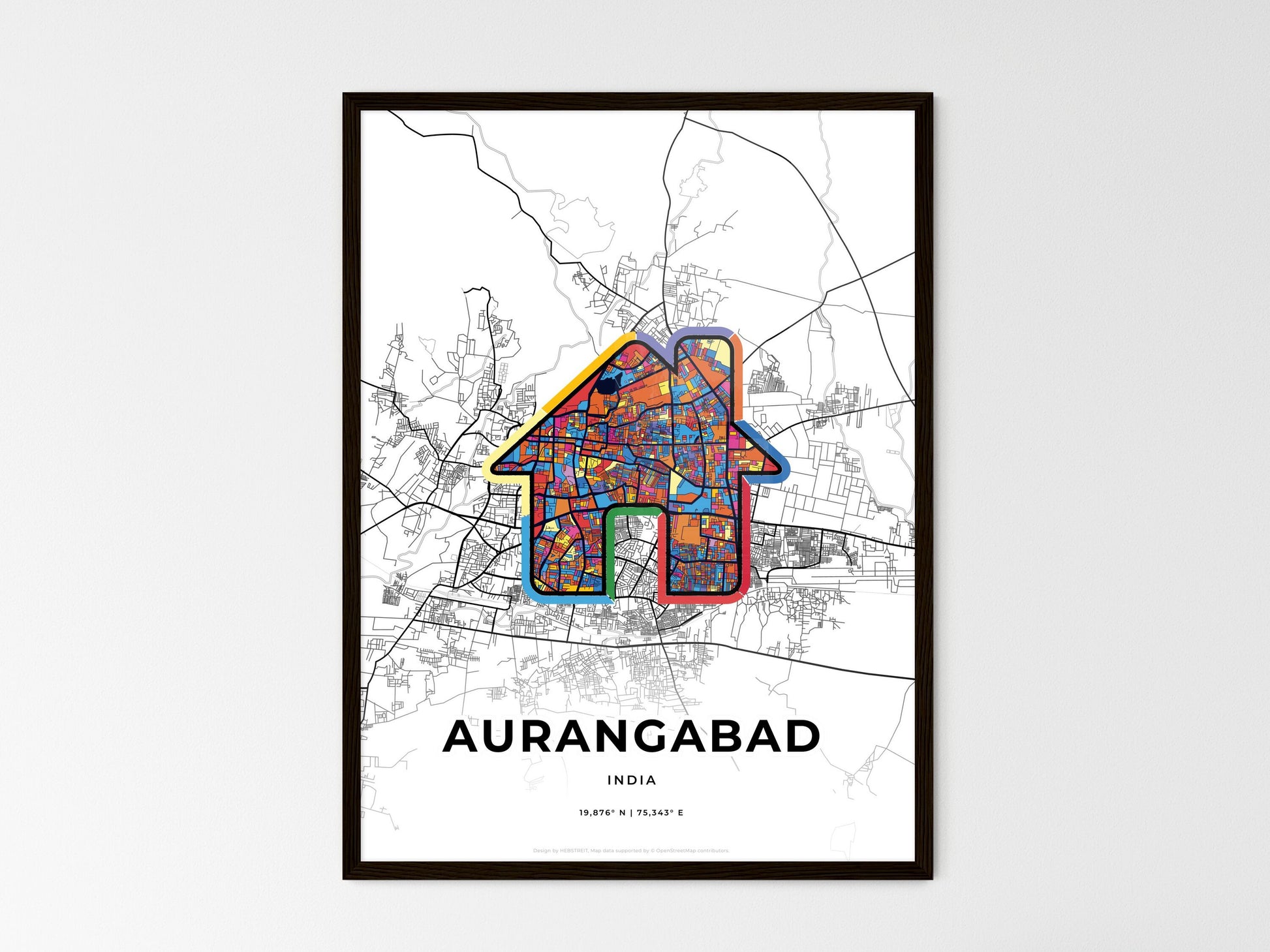 AURANGABAD INDIA minimal art map with a colorful icon. Where it all began, Couple map gift. Style 3