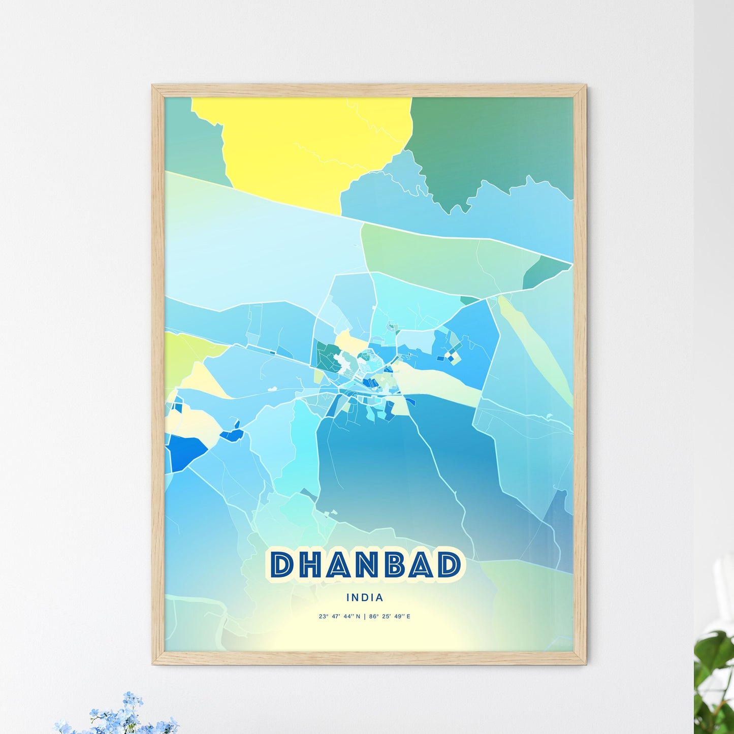 Colorful DHANBAD INDIA Fine Art Map Cool Blue