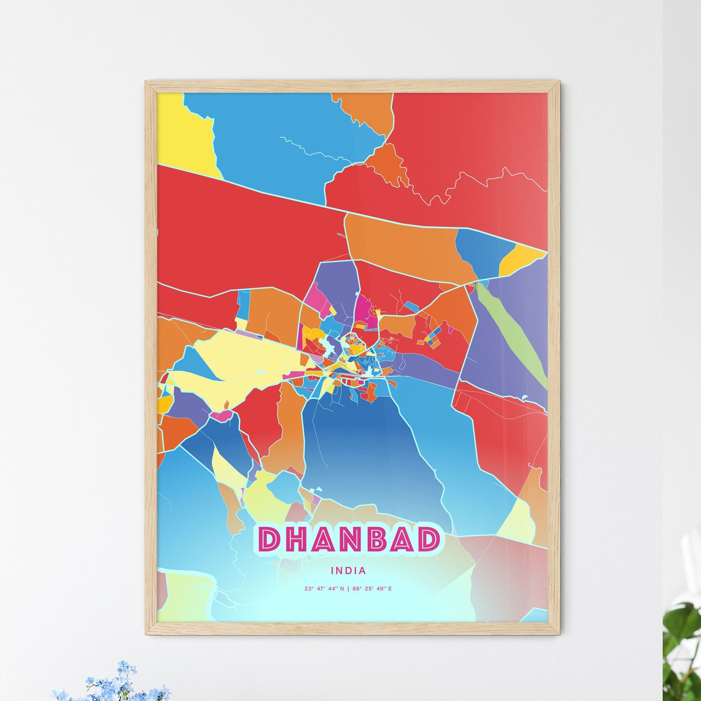 Colorful DHANBAD INDIA Fine Art Map Crazy Colors