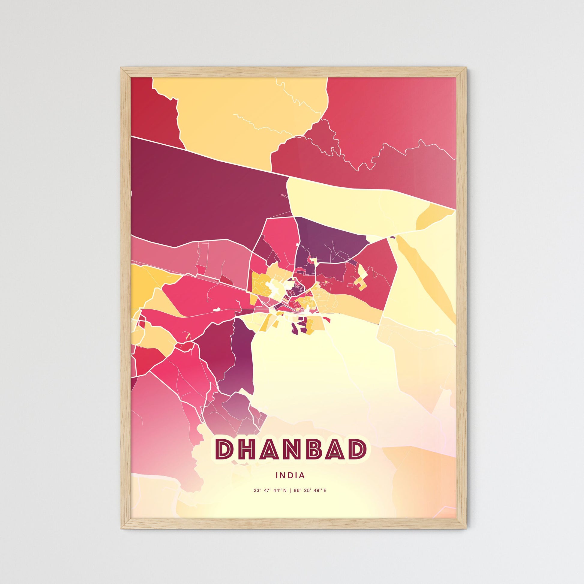 Colorful DHANBAD INDIA Fine Art Map Hot Red