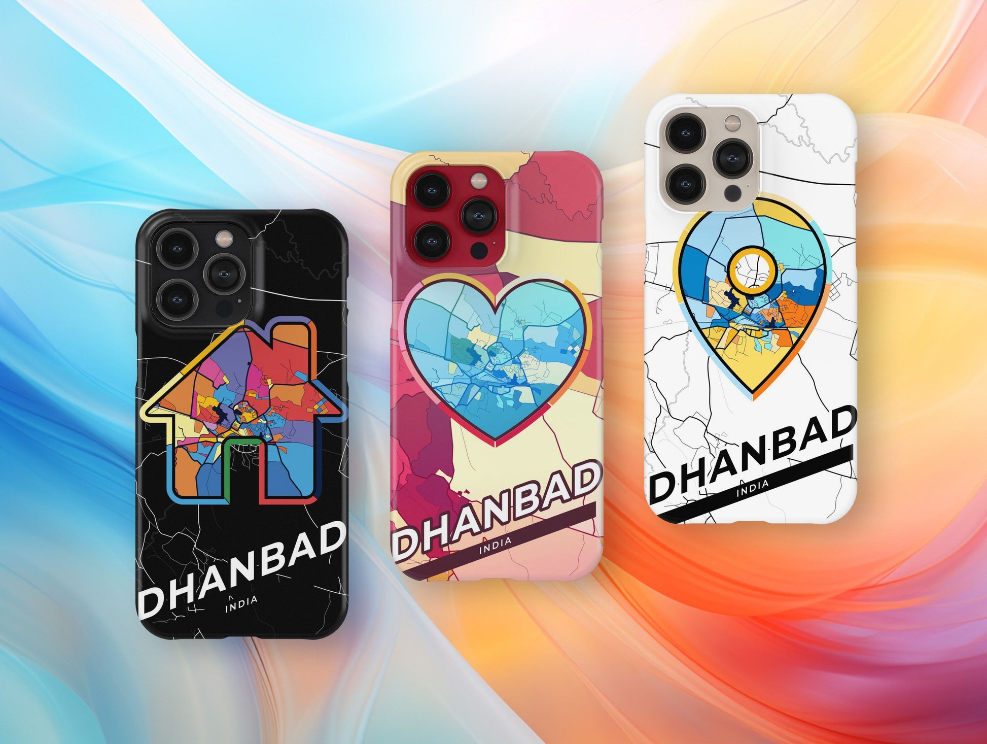 Dhanbad India slim phone case with colorful icon. Birthday, wedding or housewarming gift. Couple match cases.