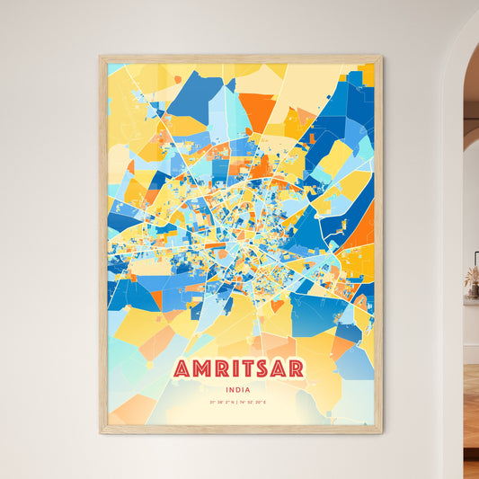 Colorful AMRITSAR INDIA Fine Art Map Blue Orange