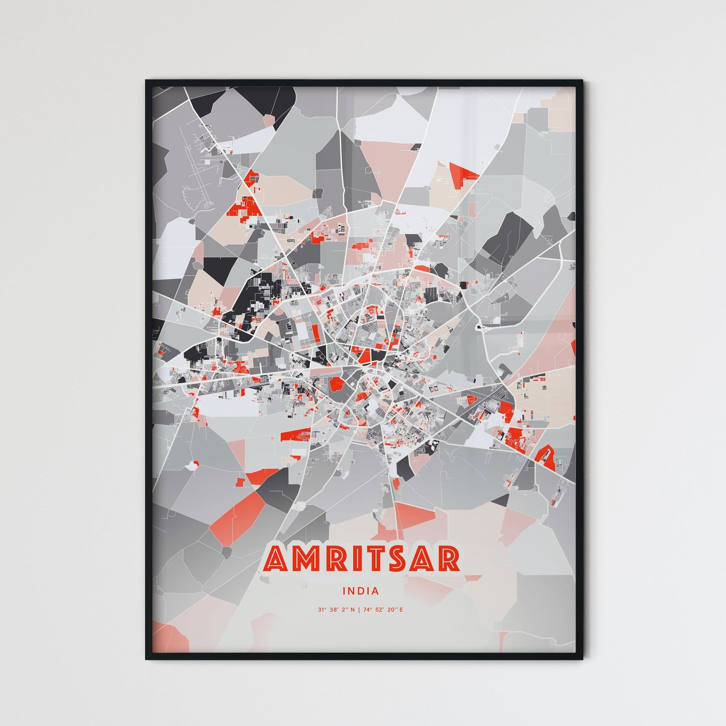 Colorful AMRITSAR INDIA Fine Art Map Modern