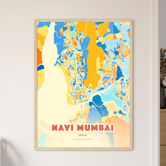 Colorful NAVI MUMBAI INDIA Fine Art Map Blue Orange