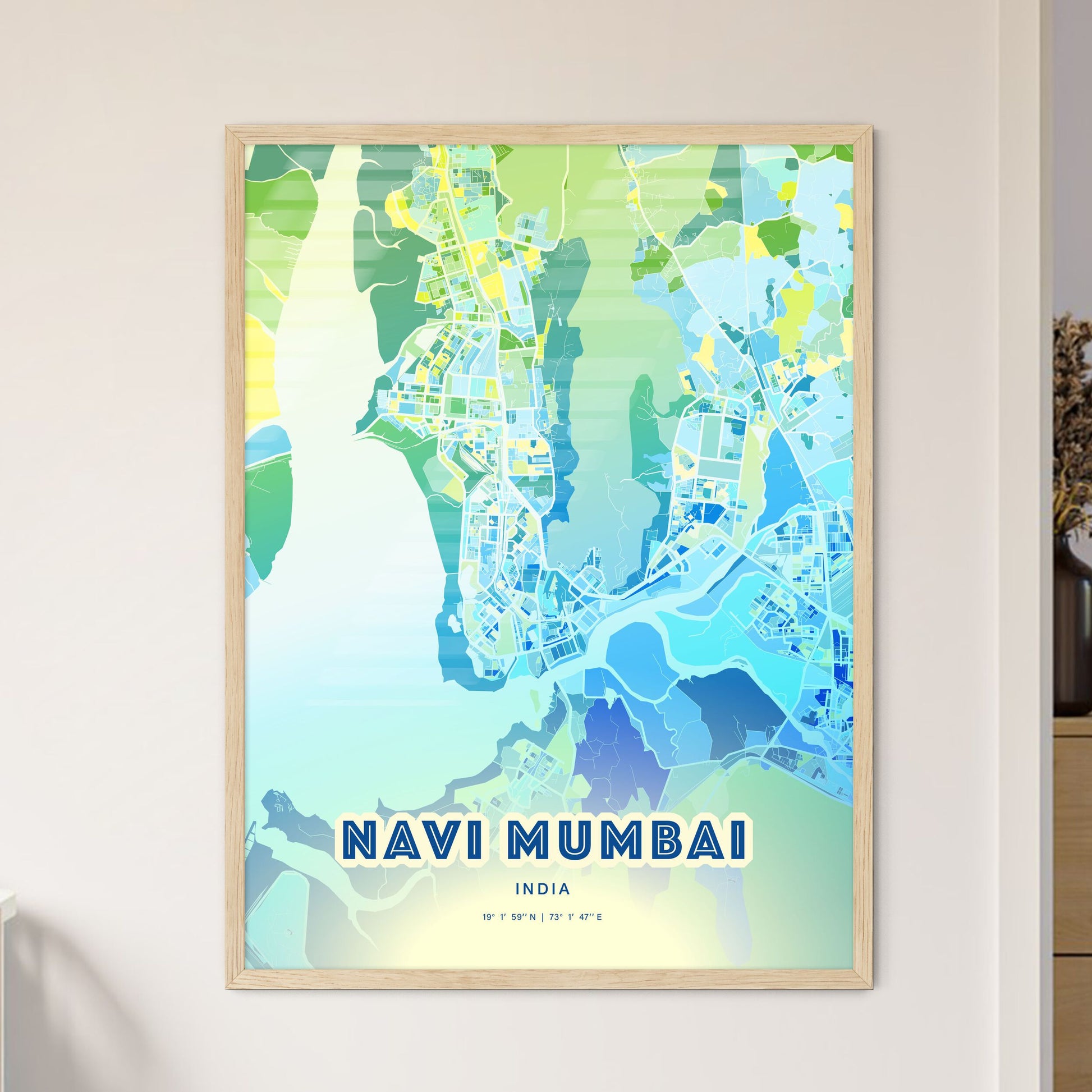 Colorful NAVI MUMBAI INDIA Fine Art Map Cool Blue