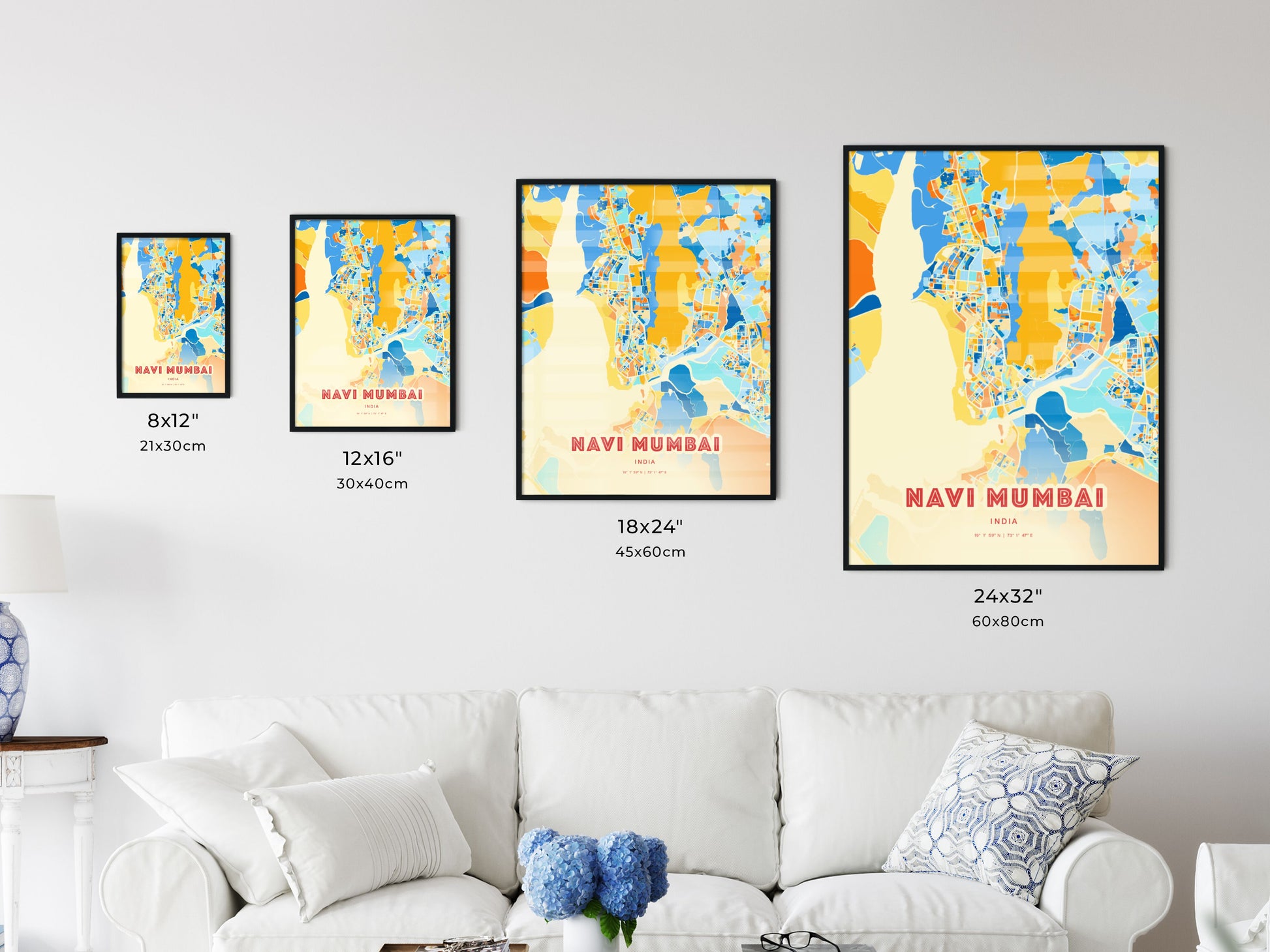 Colorful NAVI MUMBAI INDIA Fine Art Map Blue Orange