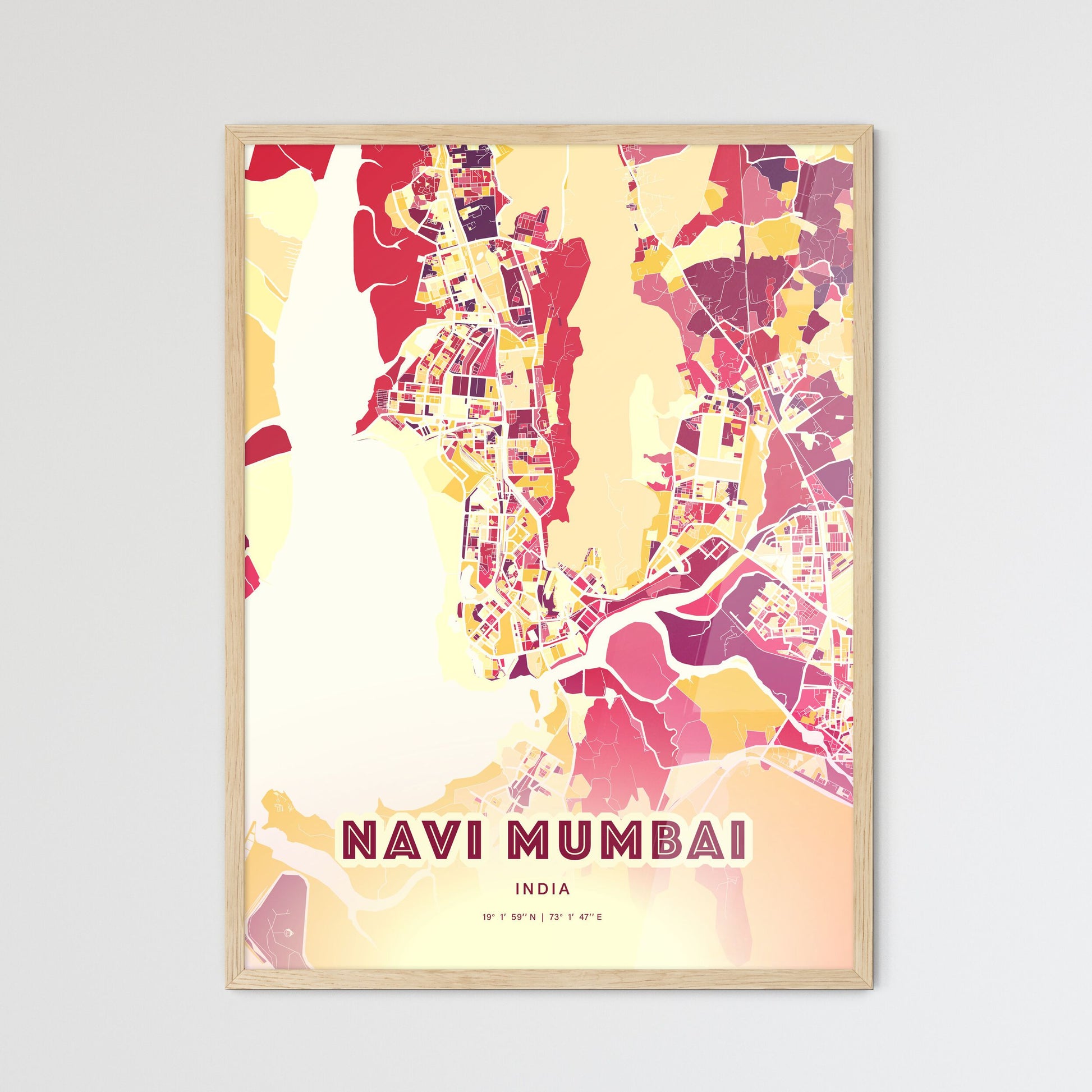 Colorful NAVI MUMBAI INDIA Fine Art Map Hot Red