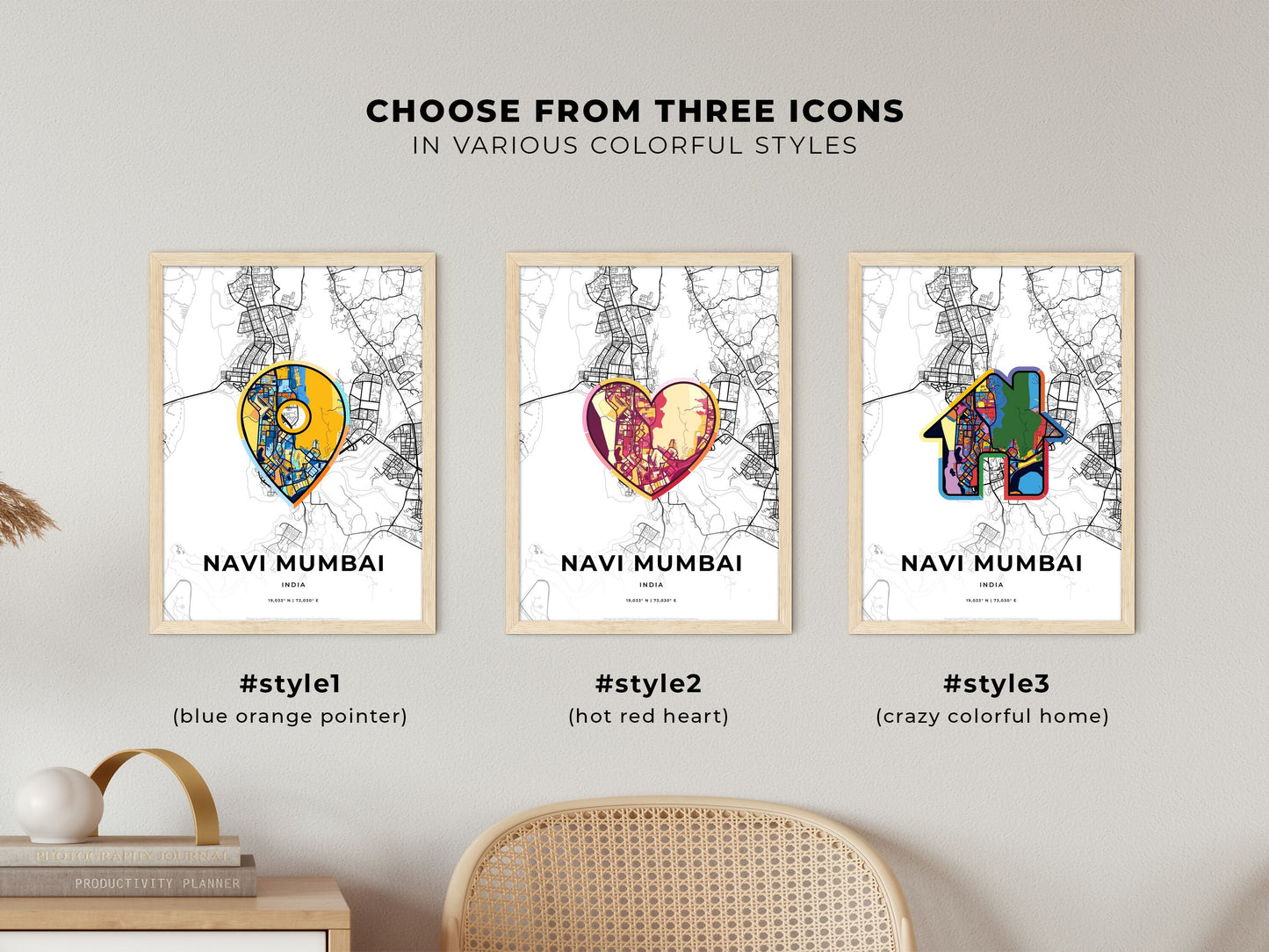 Navi Mumbai India maps with colorful icons