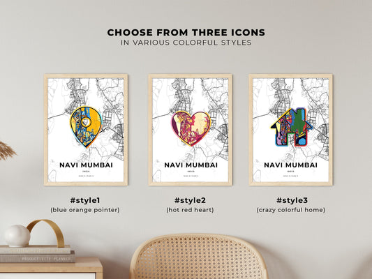 Navi Mumbai India maps with colorful icons