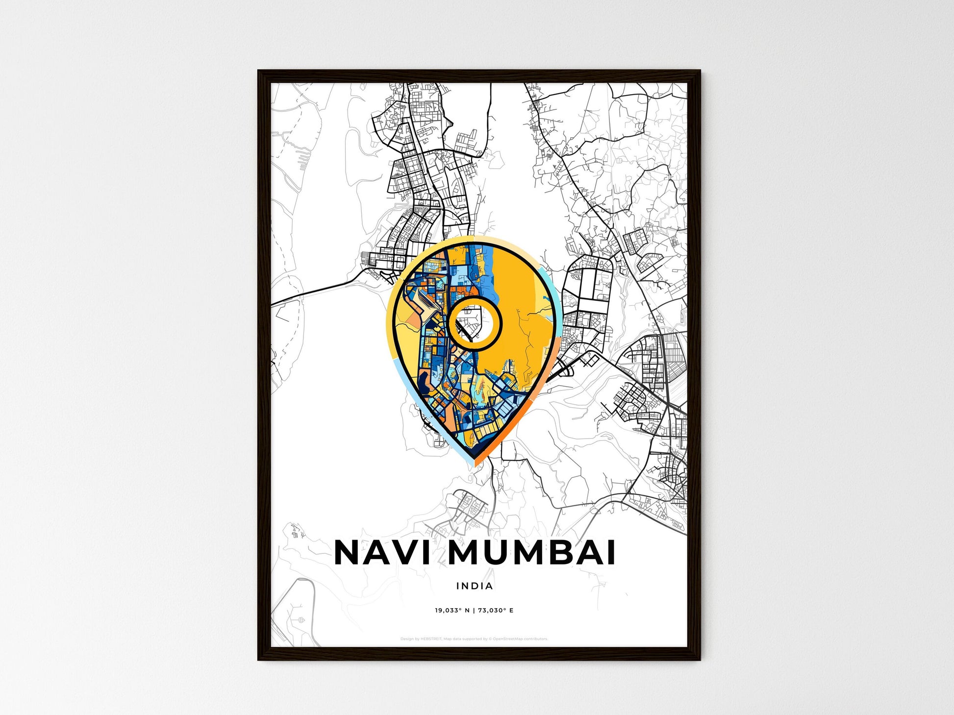 Navi Mumbai India wedding art map with pointer icon