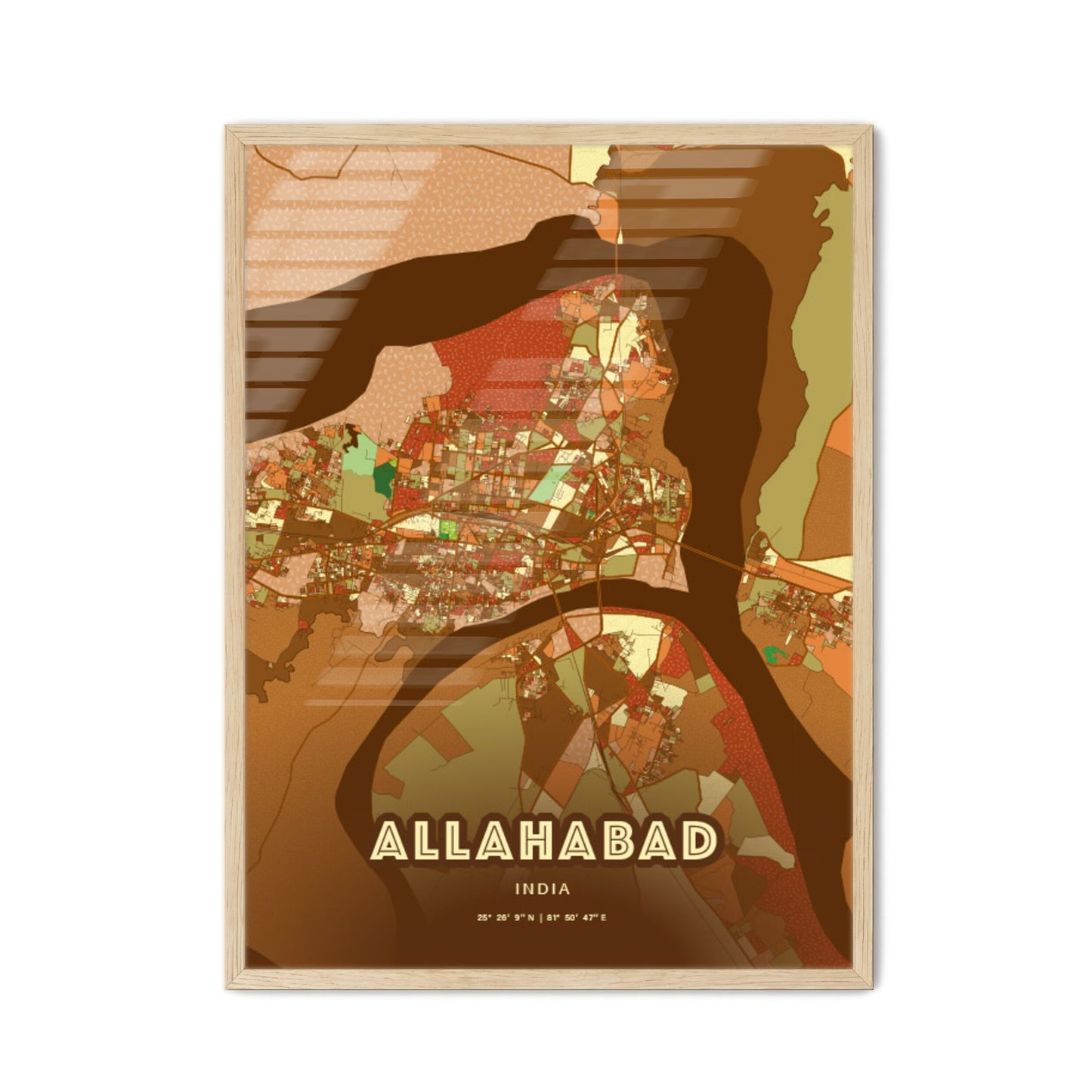 Colorful ALLAHABAD INDIA Fine Art Map Farmhouse