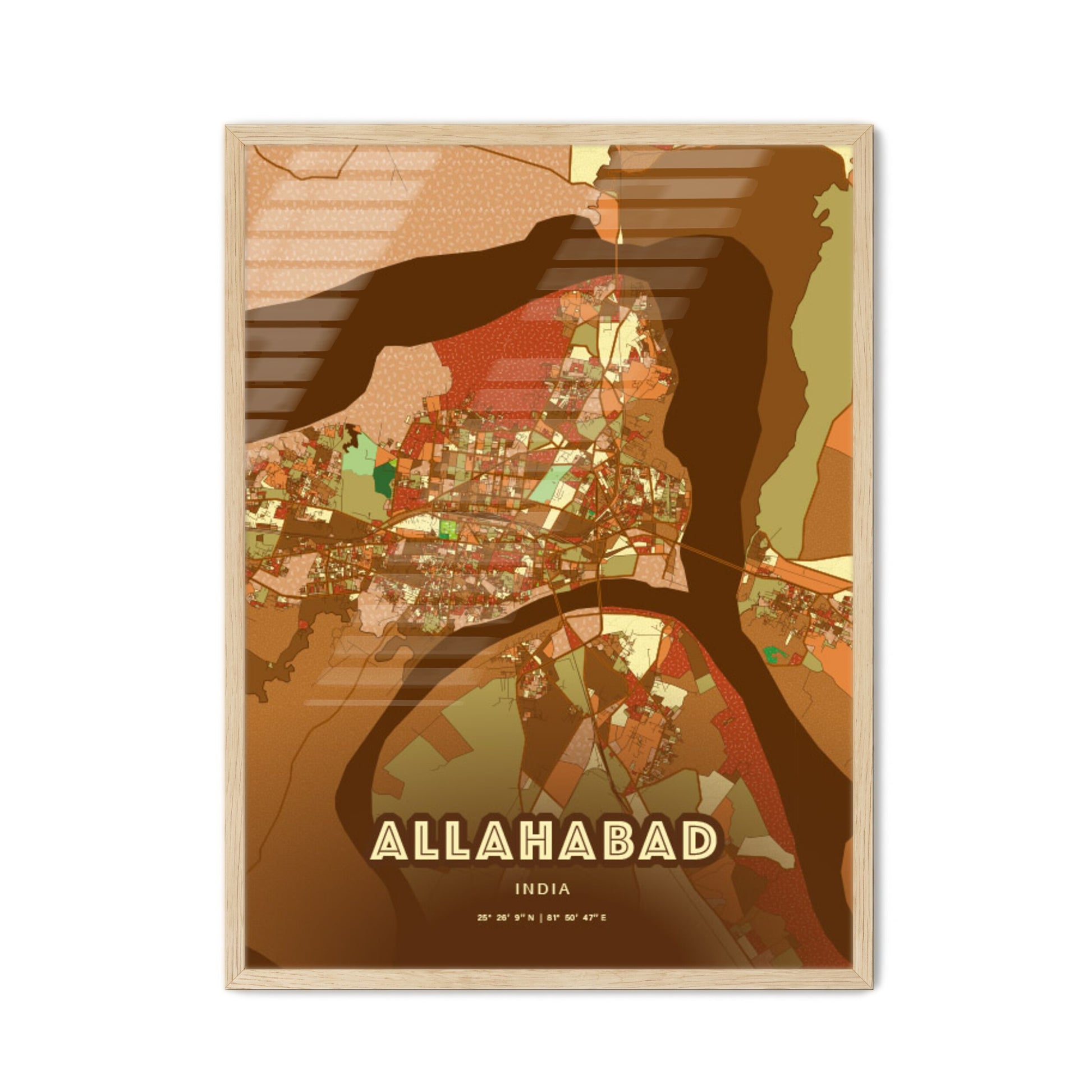 Colorful ALLAHABAD INDIA Fine Art Map Farmhouse