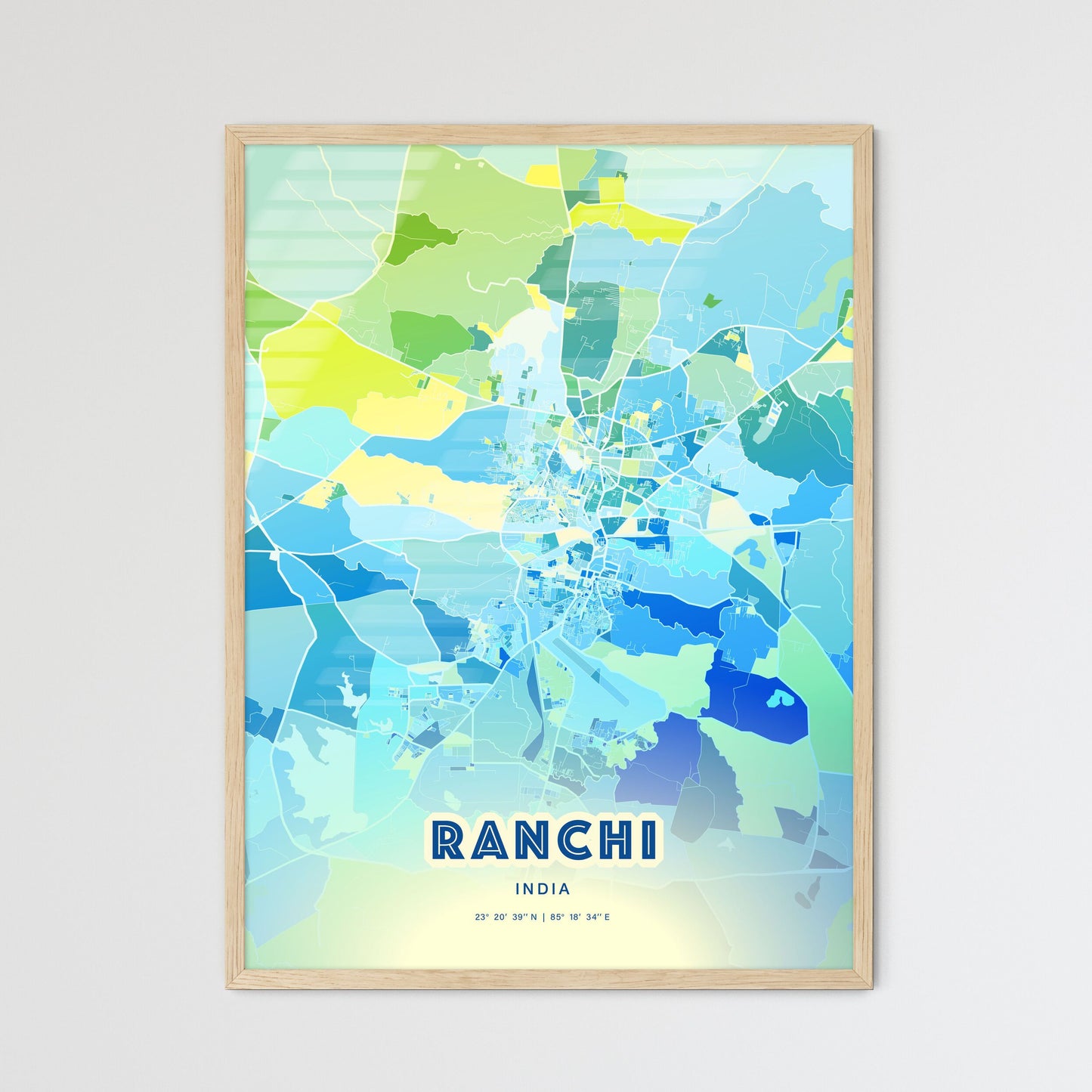 Colorful RANCHI INDIA Fine Art Map Cool Blue