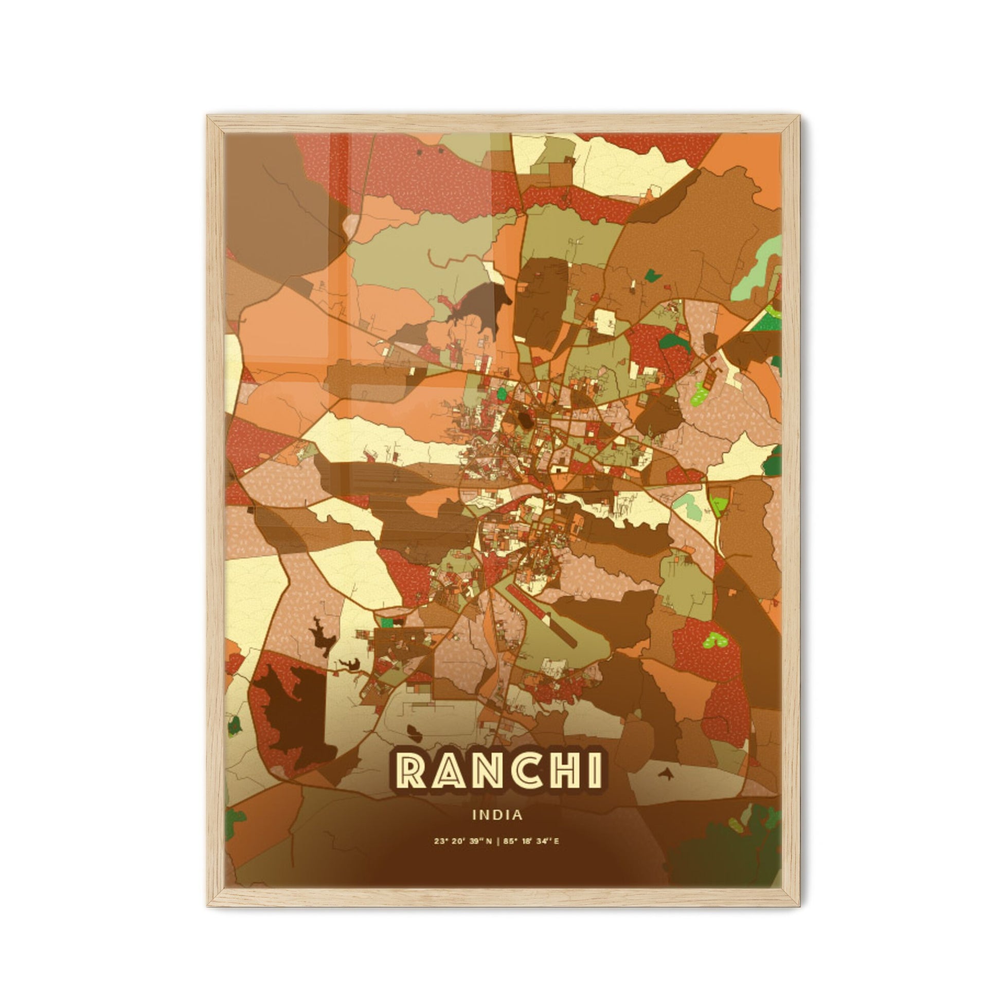 Colorful RANCHI INDIA Fine Art Map Farmhouse